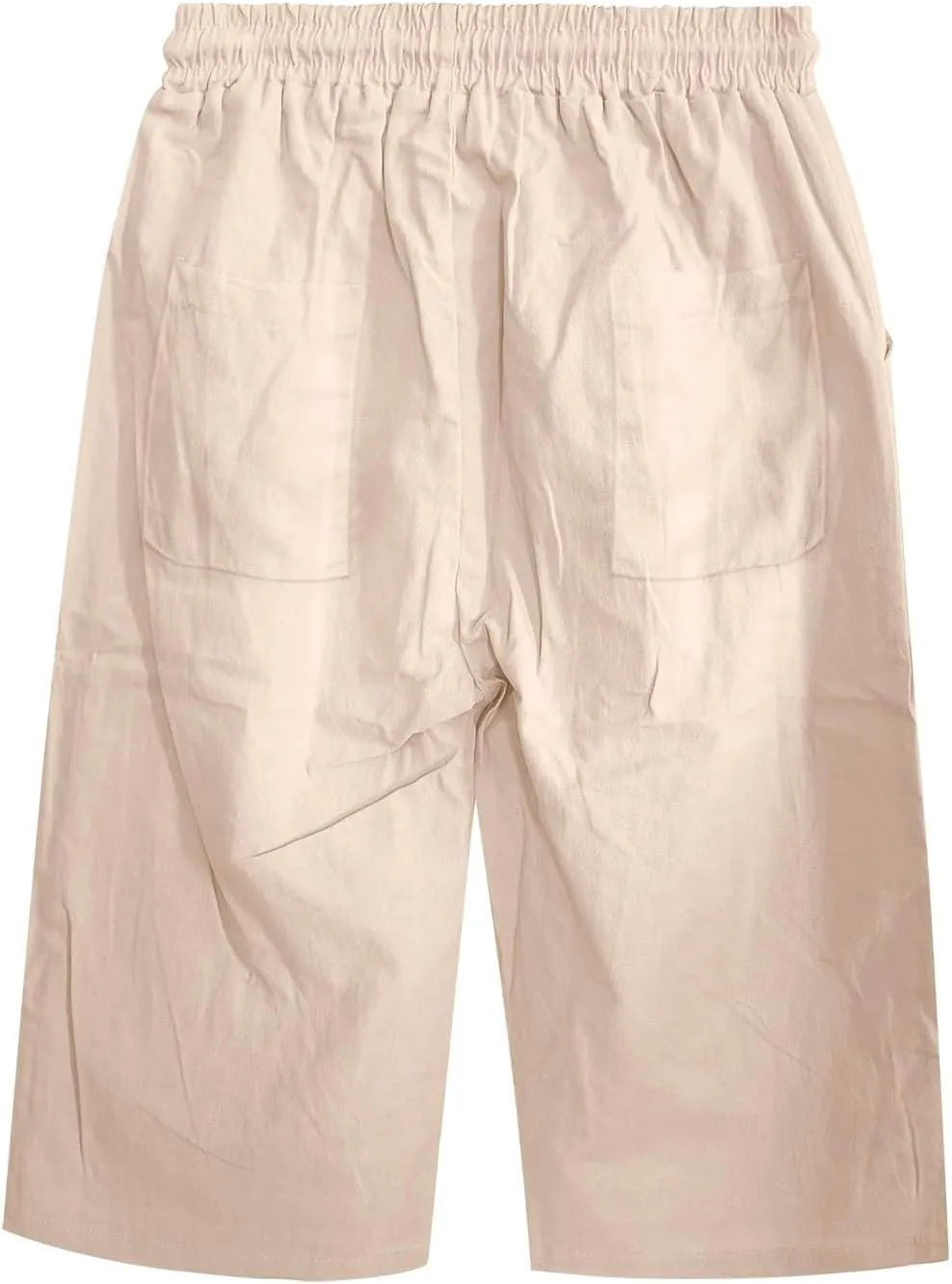 Linen Capri Pants for Women Casual Summer Capris Drawstring High Waist Pants Wide Leg Cropped Trousers