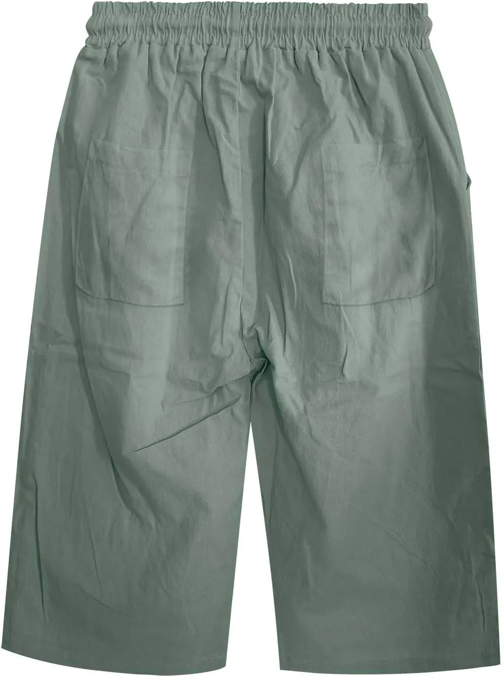 Linen Capri Pants for Women Casual Summer Capris Drawstring High Waist Pants Wide Leg Cropped Trousers
