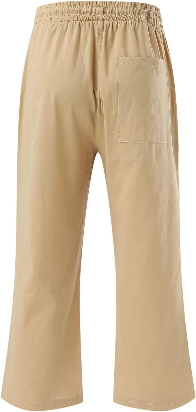 Linen Capri Pants For Women Petite Short Light Weight Casual Summer Straight Leg Cropped Trousers High Waist Pants
