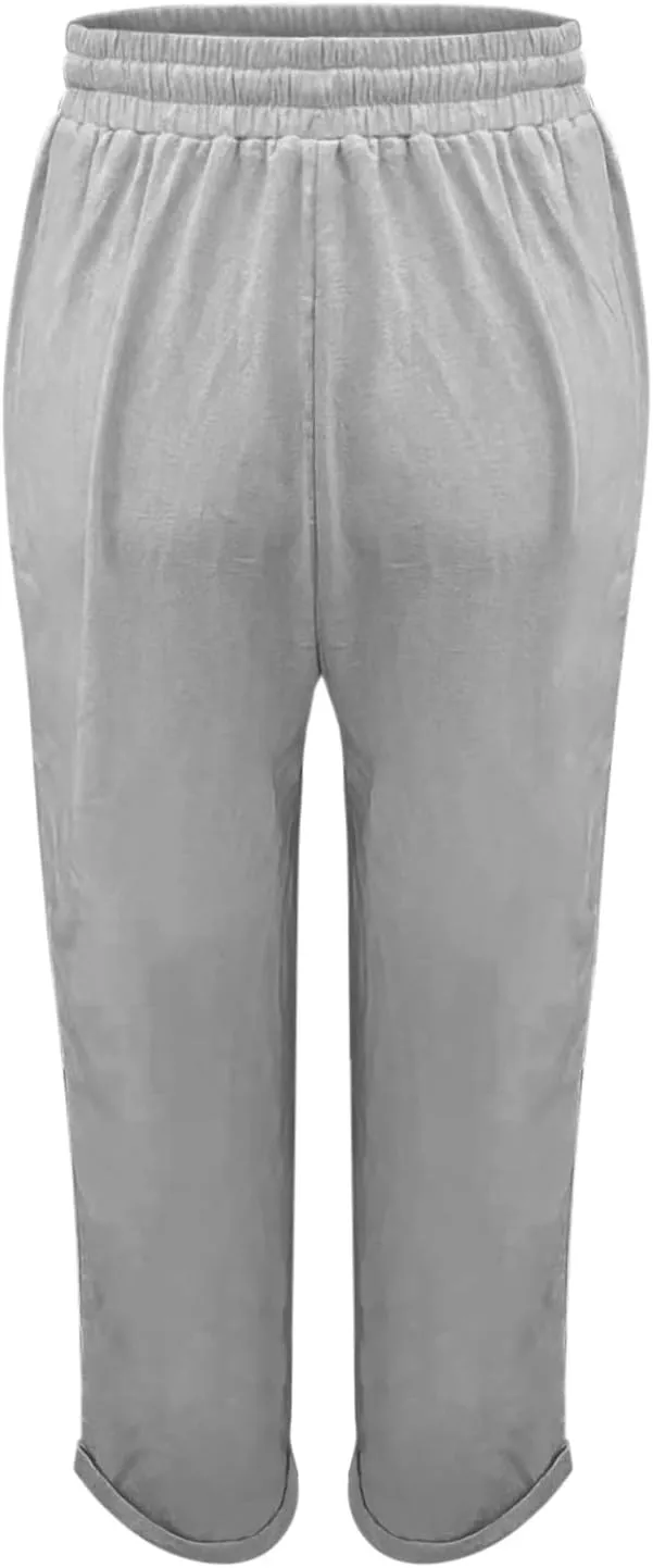 Linen Pants for Women 2025 Casual Straight Leg Drawstring Loose Lightweight Trousers with Pockets High Waist Pants
