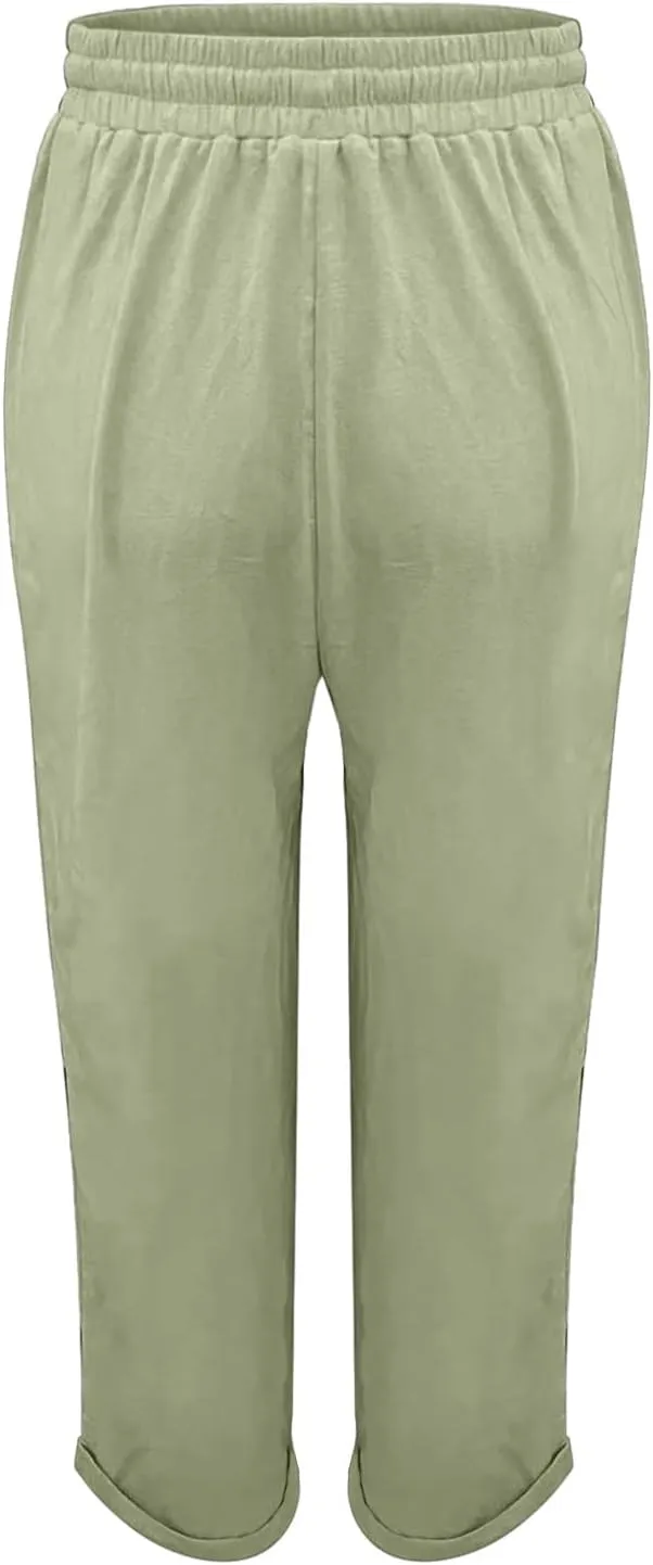 Linen Pants for Women 2025 Casual Straight Leg Drawstring Loose Lightweight Trousers with Pockets High Waist Pants