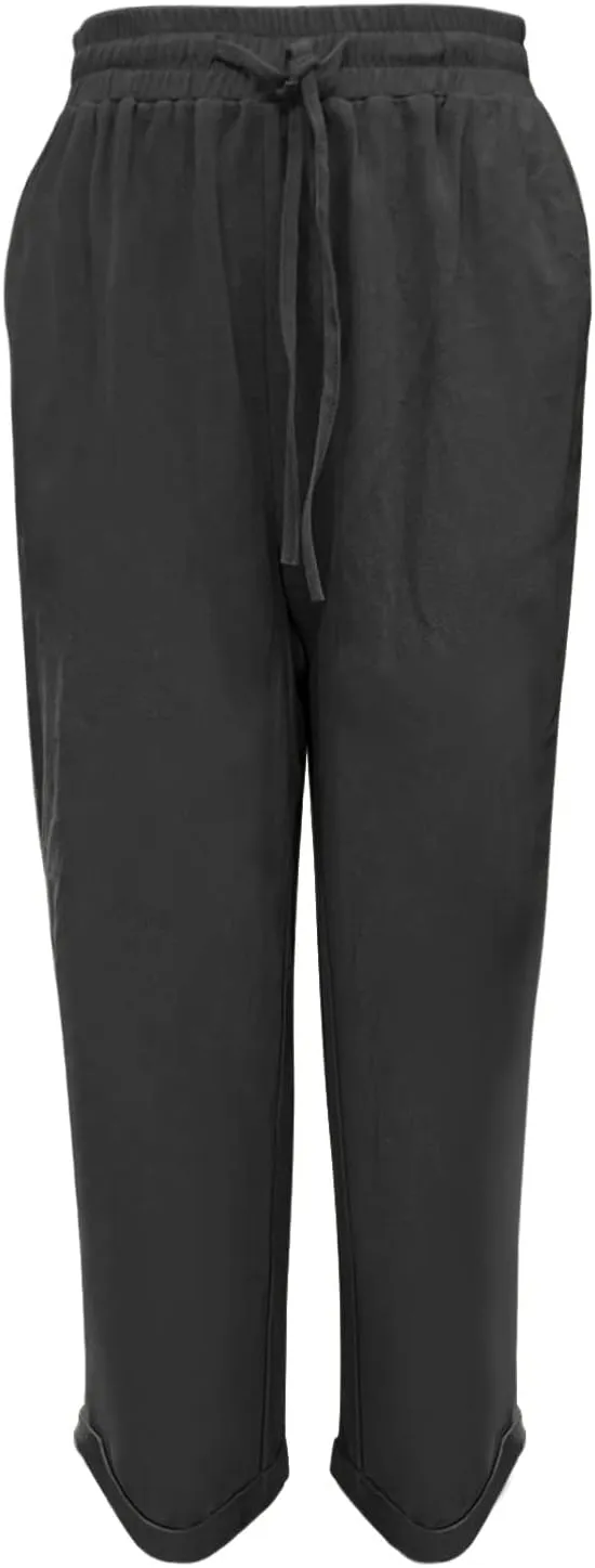 Linen Pants for Women 2025 Casual Straight Leg Drawstring Loose Lightweight Trousers with Pockets High Waist Pants