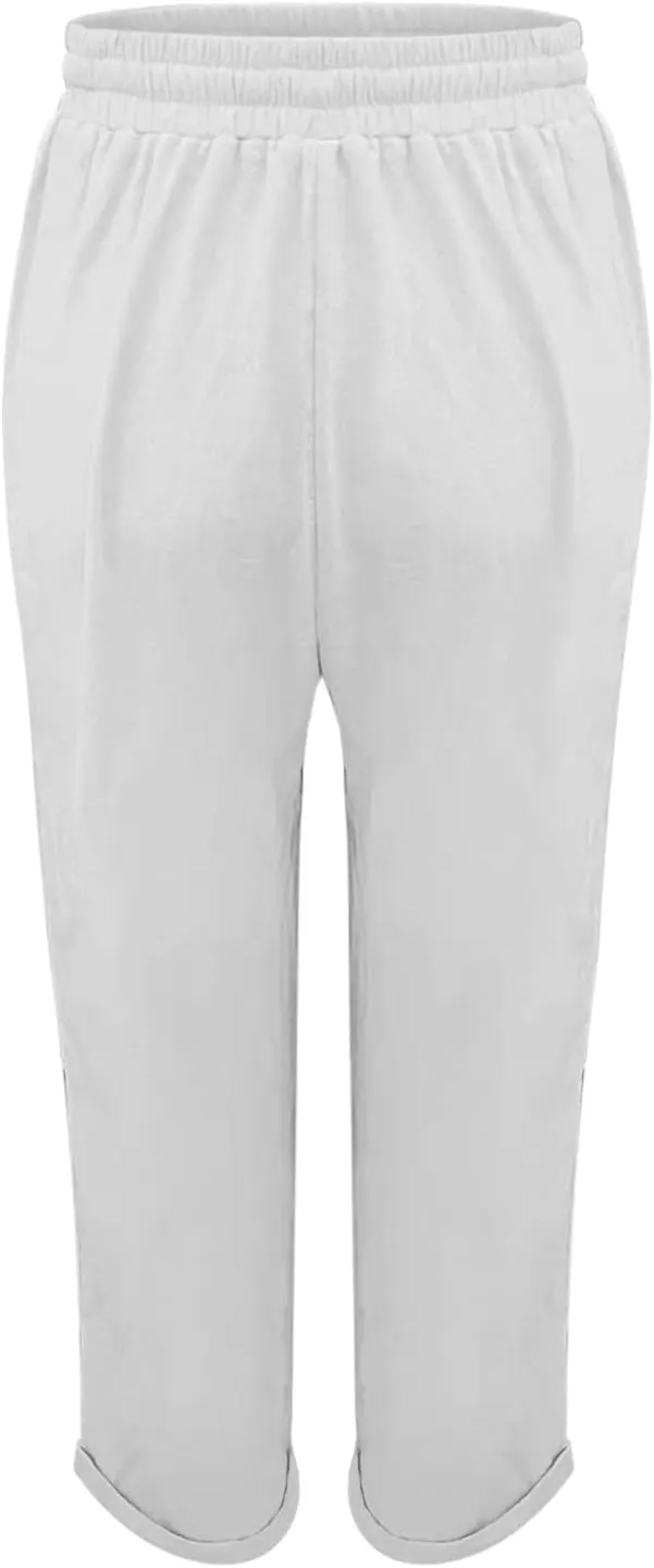 Linen Pants for Women 2025 Casual Straight Leg Drawstring Loose Lightweight Trousers with Pockets High Waist Pants