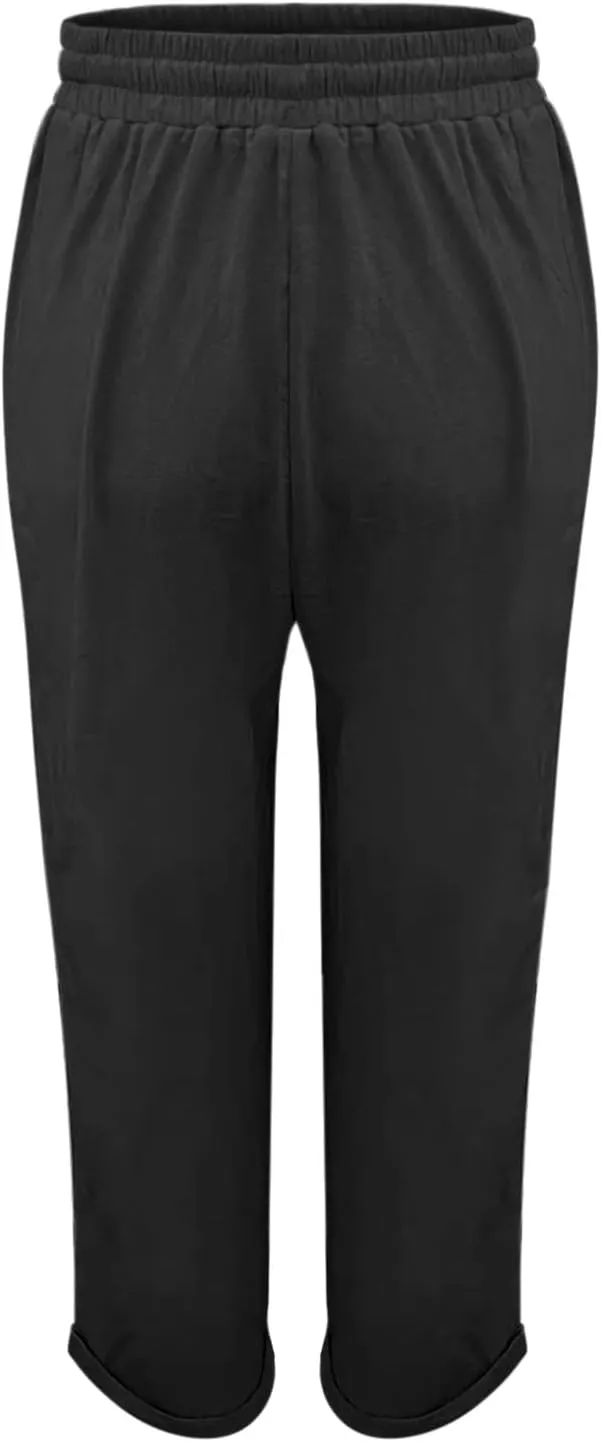 Linen Pants for Women 2025 Casual Straight Leg Drawstring Loose Lightweight Trousers with Pockets High Waist Pants