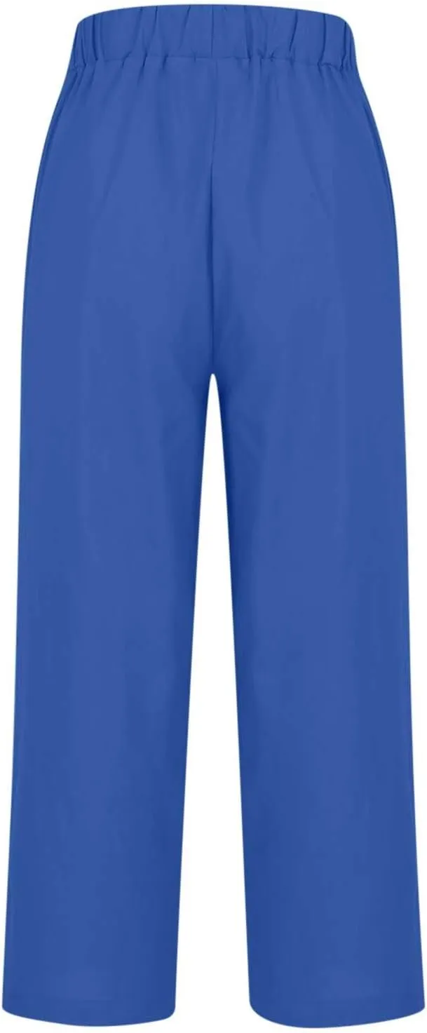 Linen Pants Women Summer Casual Drawstring Lounge Pant Palazzo Pants Elastic Waist Cotton Linen Trousers with Pockets