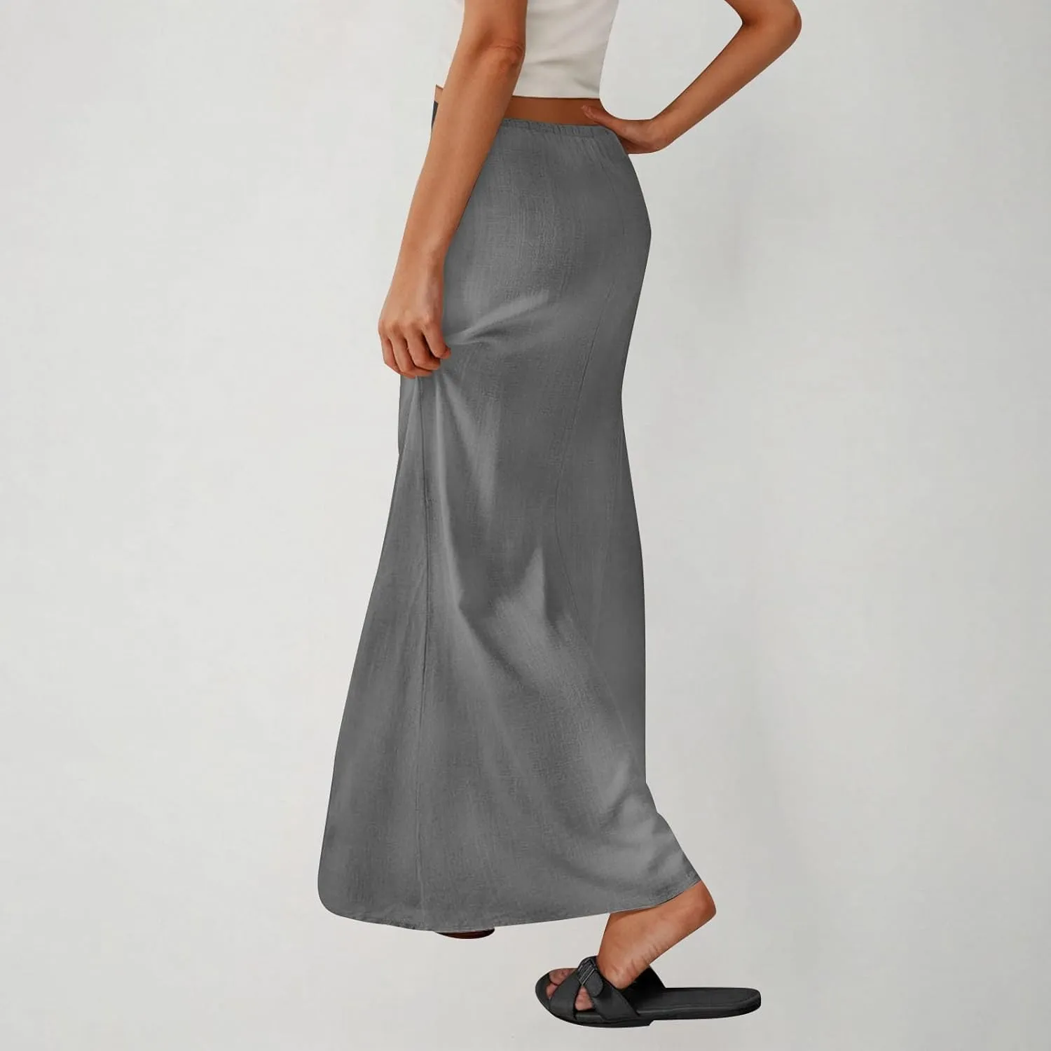 Linen Skirts for Women Summer Trendy Drawstring Low Waist A Line Skirt Casual Loose Flowy Beach Vacation Boho Skirts