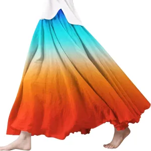 Linen Wrap Skirts for Women Pleated Summer Boho Floral Flowy Skirt Vacation High Waisted Maxi Casual Dress Skorts