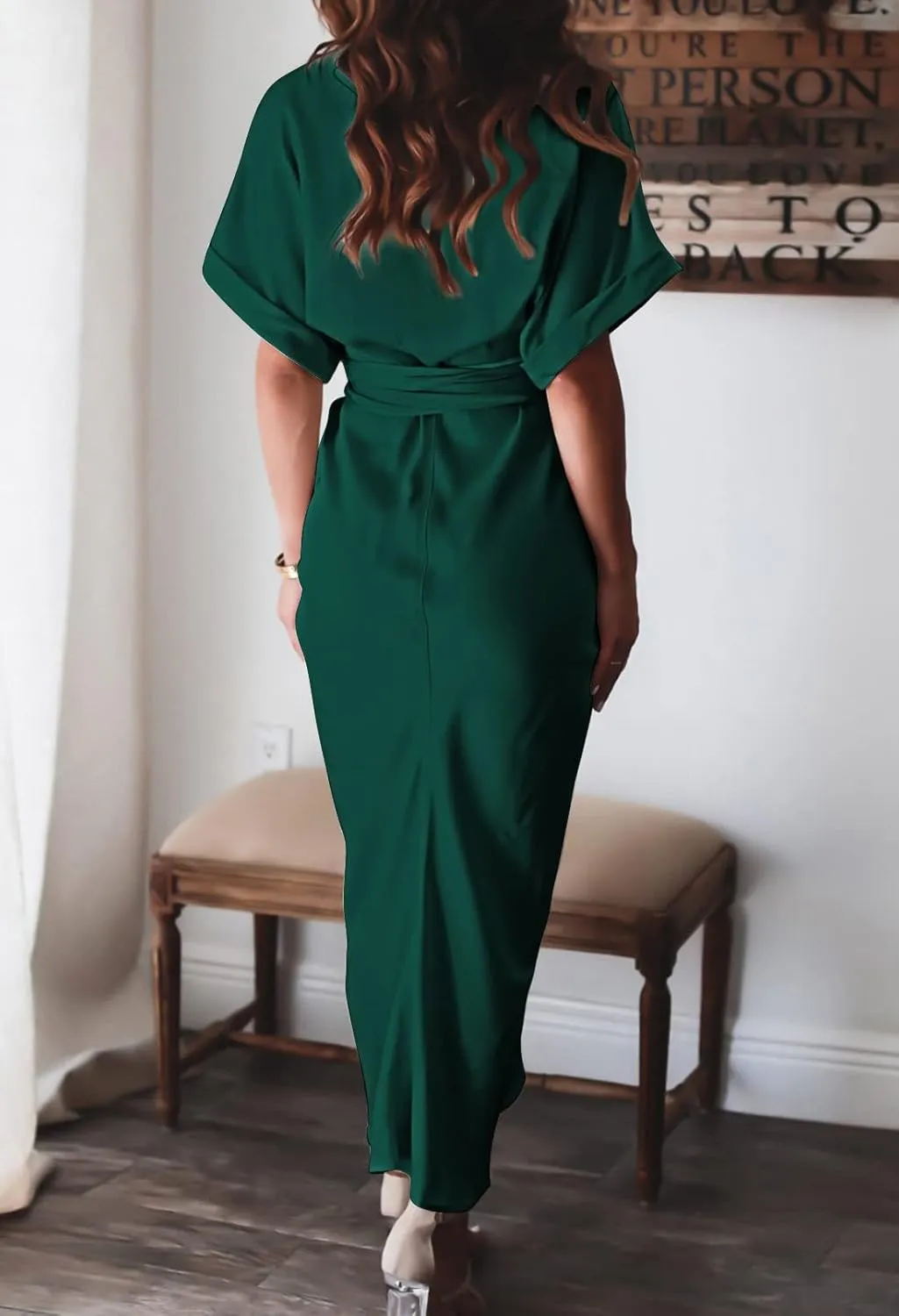 Linsery Womens Button Down Ruched Shirt Dresses Elegant Wrap Maxi Dress with Belt