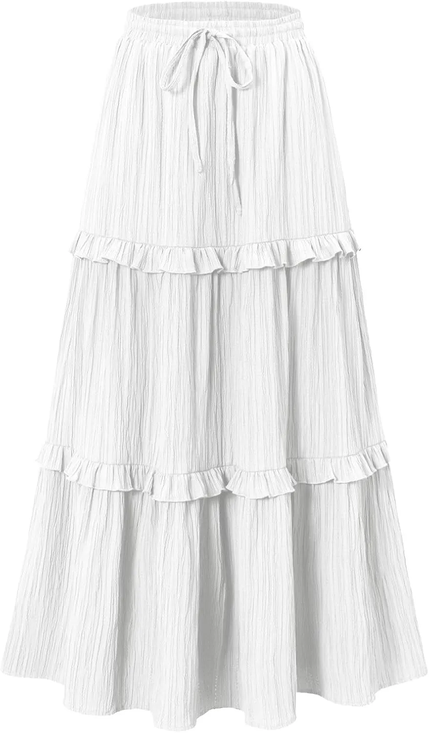 Long Skirts for Women Summer Beach Ruffled Tiered Flowy Boho Skirt Drawstring High Waist Casual Maxi Dress Skorts