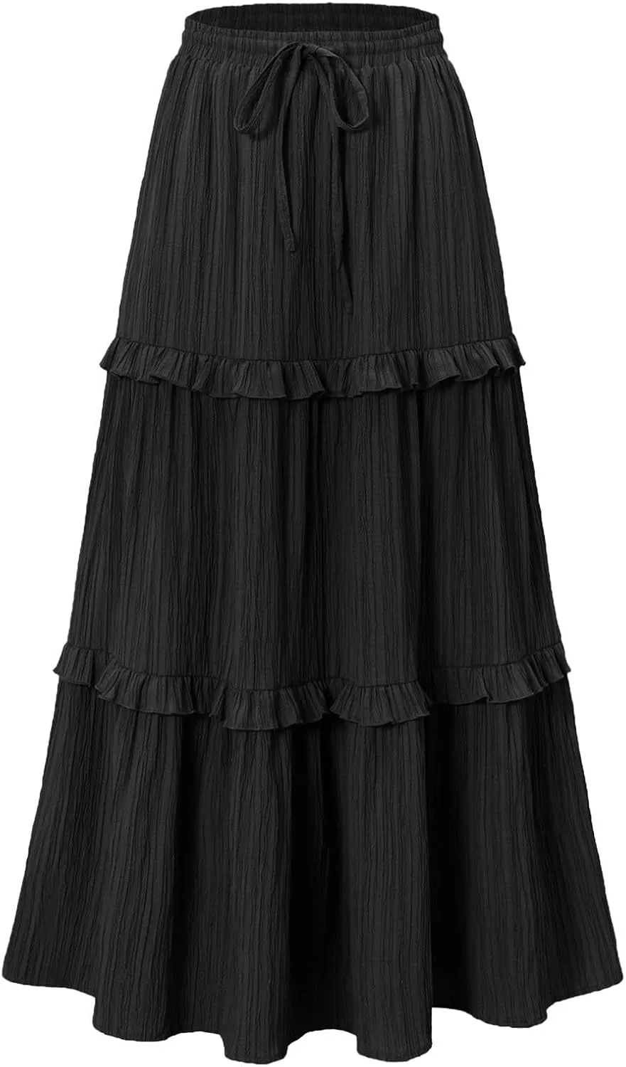 Long Skirts for Women Summer Beach Ruffled Tiered Flowy Boho Skirt Drawstring High Waist Casual Maxi Dress Skorts