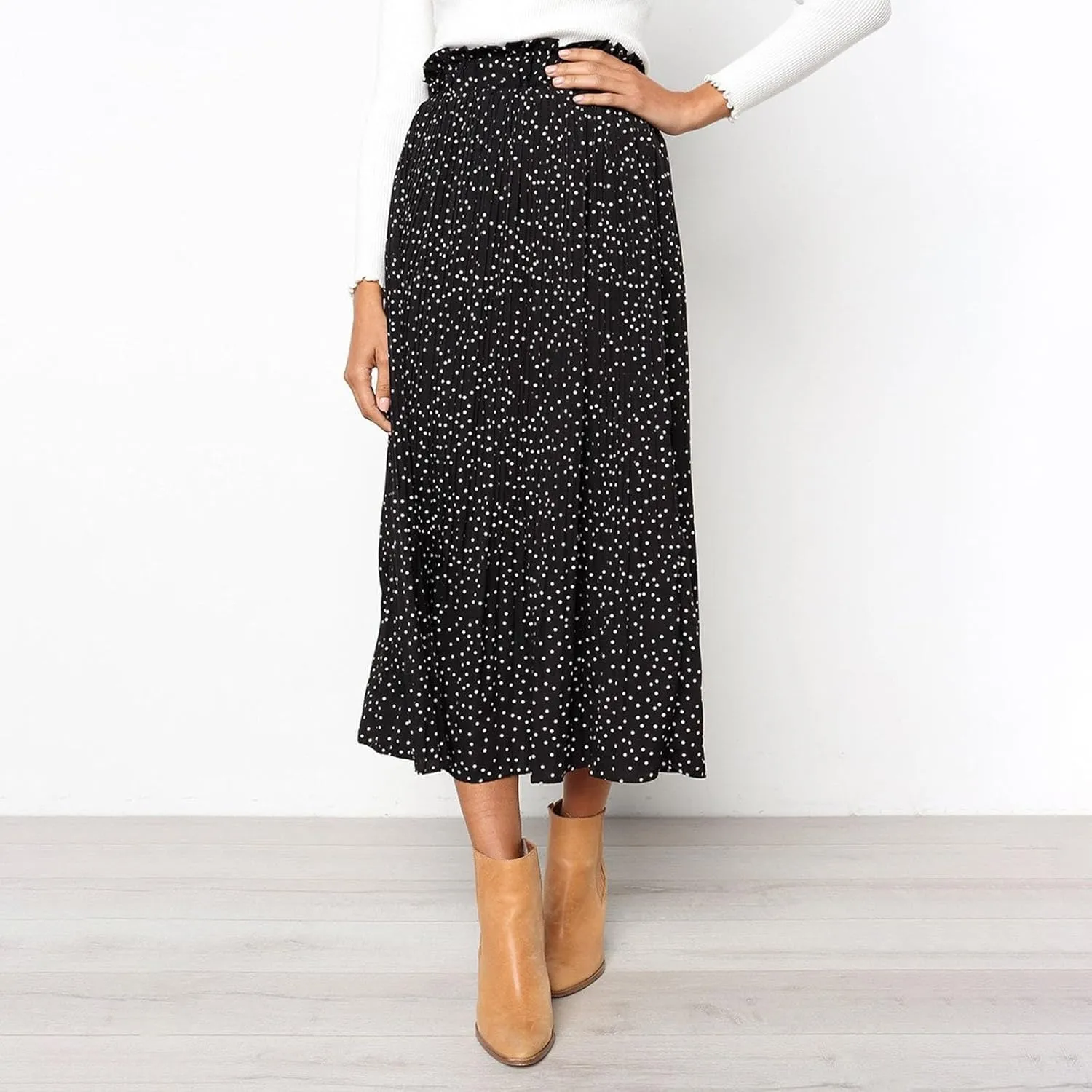 Long Skirts for Women Trendy Summer Boho Flowy Swing A-Line Elastic High Waist Pleated Midi Skirt Dress with Pockets