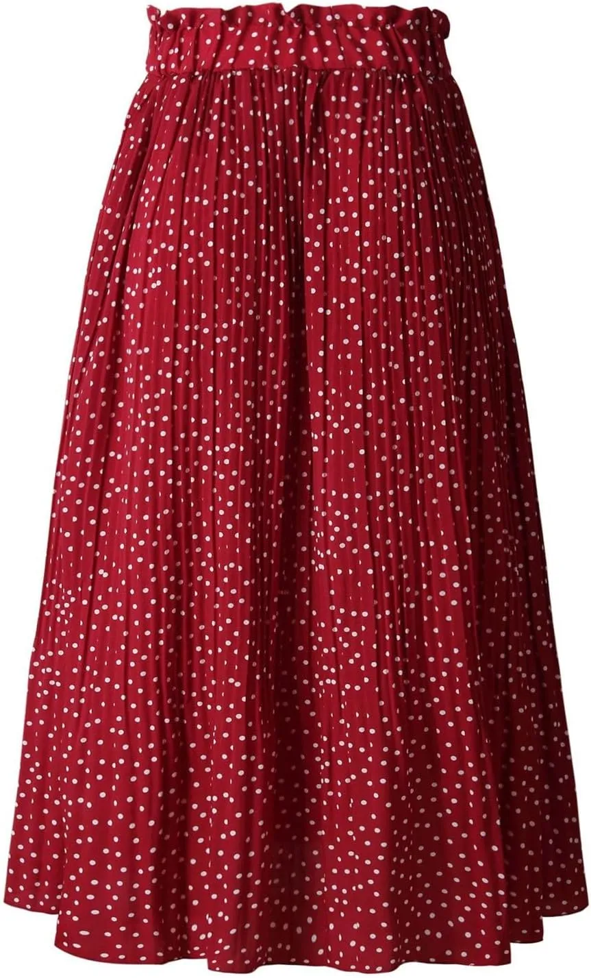 Long Skirts for Women Trendy Summer Boho Flowy Swing A-Line Elastic High Waist Pleated Midi Skirt Dress with Pockets