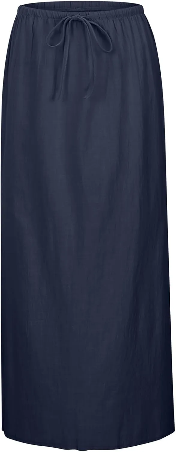 Long Skirts for Women with Slit High Elastic Waist Loose Solid Casual Maxi Skirt for Women Trendy 2025 Summer Vacation