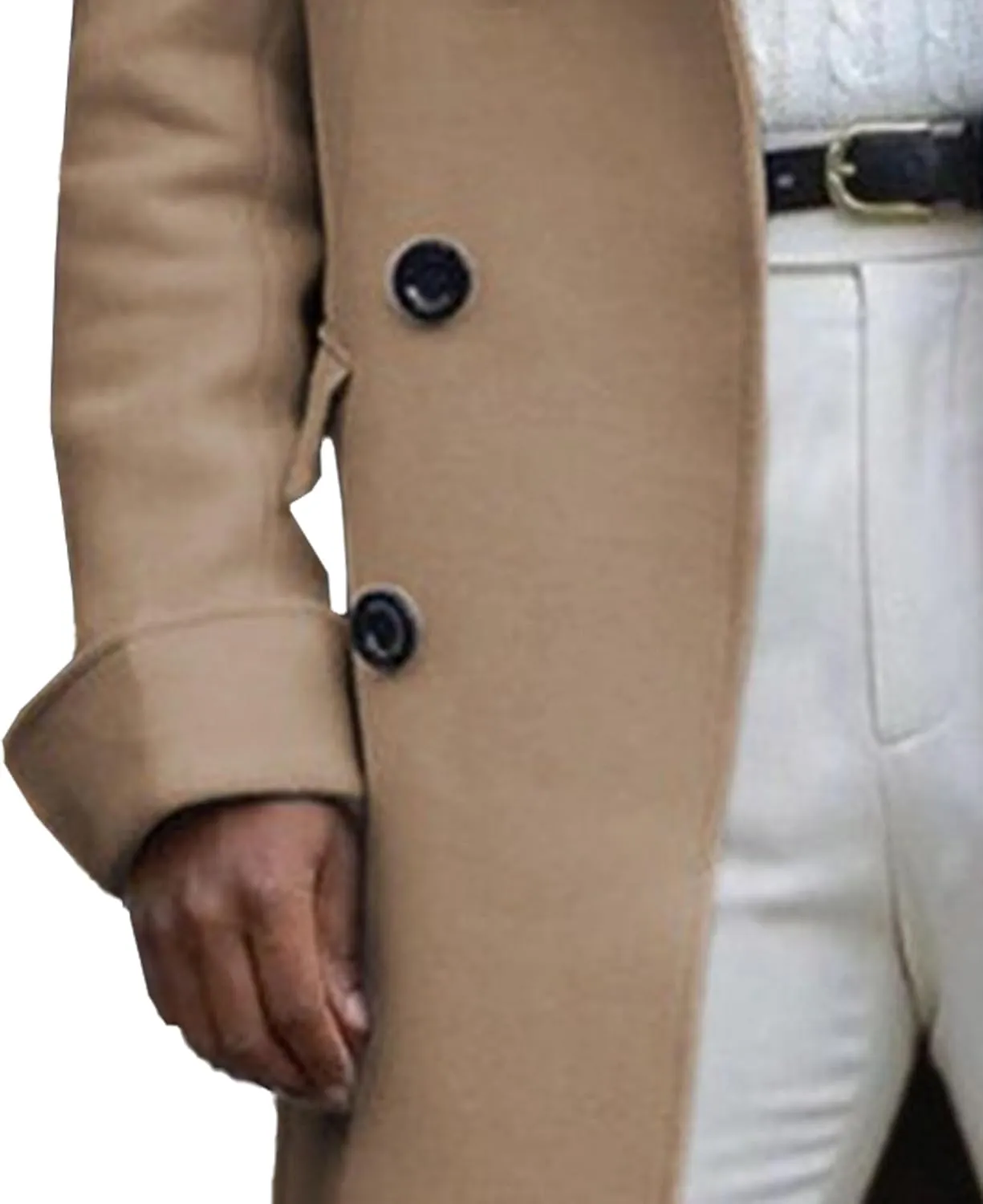 Maiyifu-GJ Men's Notched Collar Thermal Trench Coat Double Breasted Wool Blend Coats Casual Winter Warm Long Pea Jacket