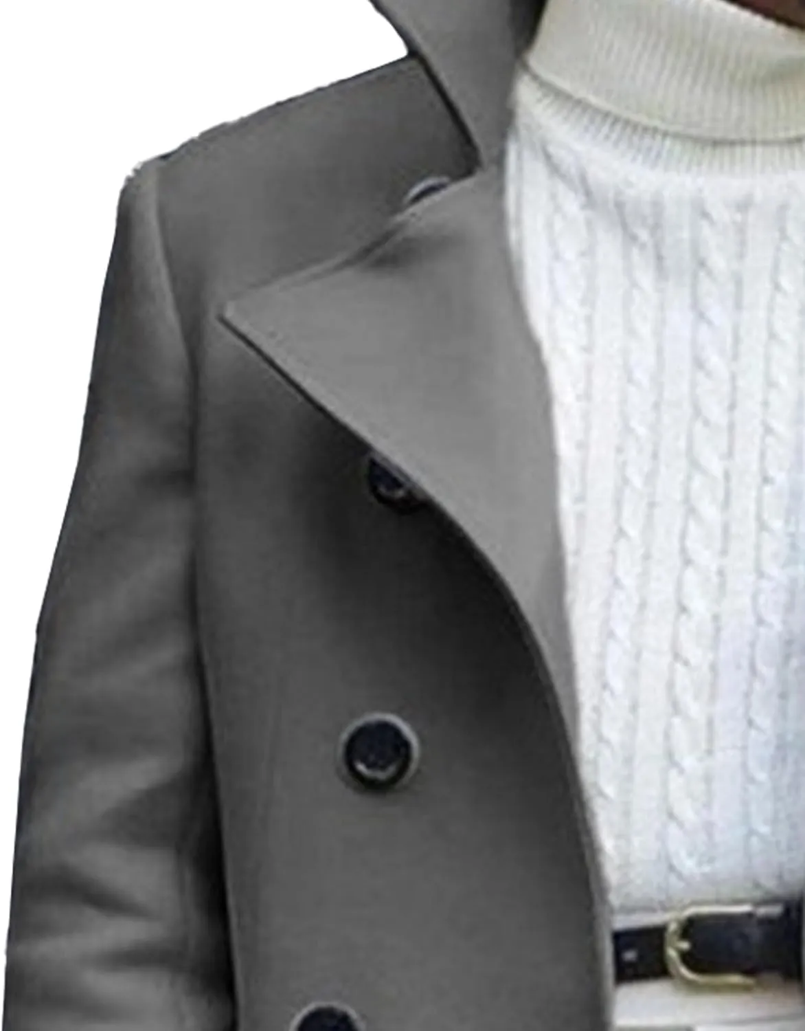 Maiyifu-GJ Men's Notched Collar Thermal Trench Coat Double Breasted Wool Blend Coats Casual Winter Warm Long Pea Jacket