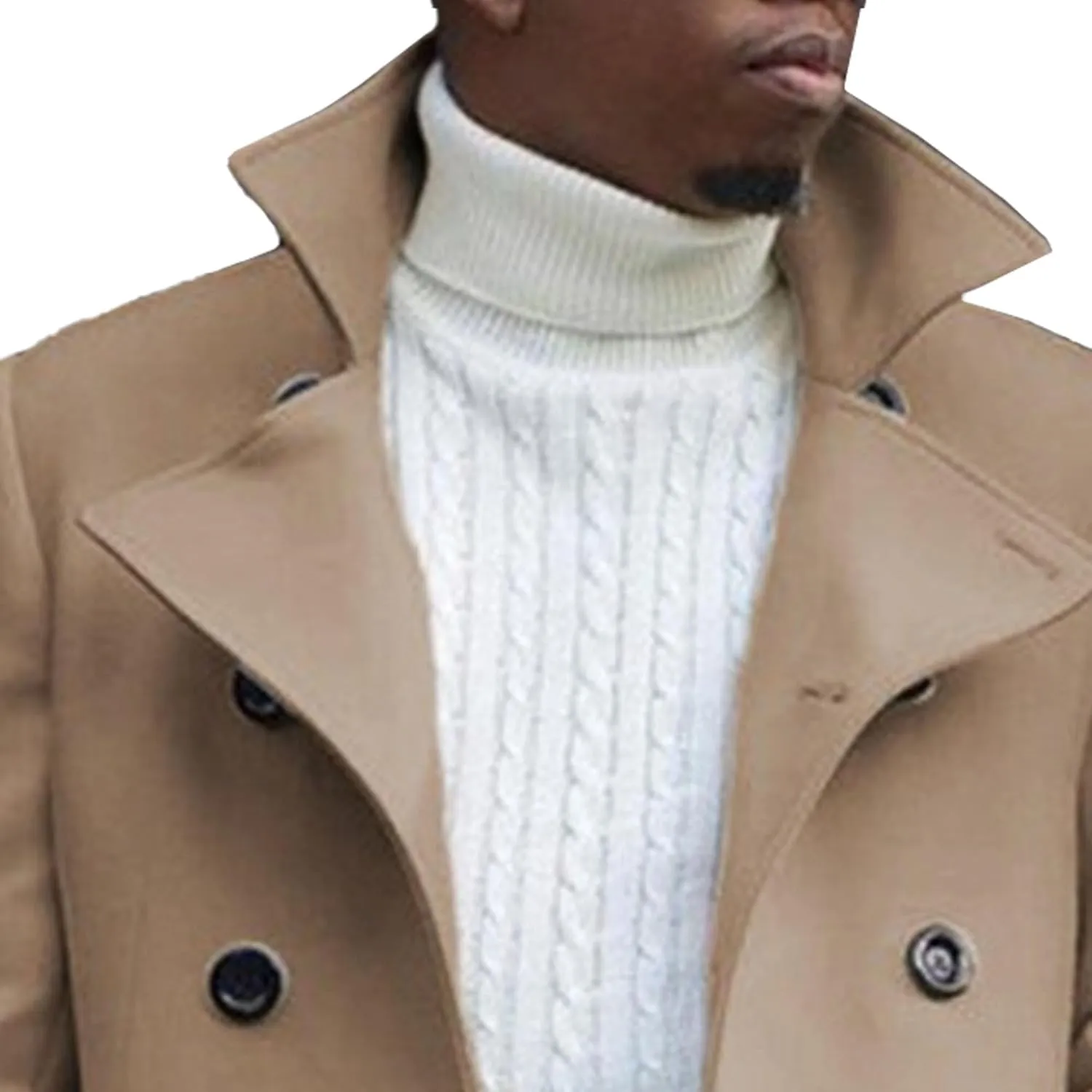 Maiyifu-GJ Men's Notched Collar Thermal Trench Coat Double Breasted Wool Blend Coats Casual Winter Warm Long Pea Jacket