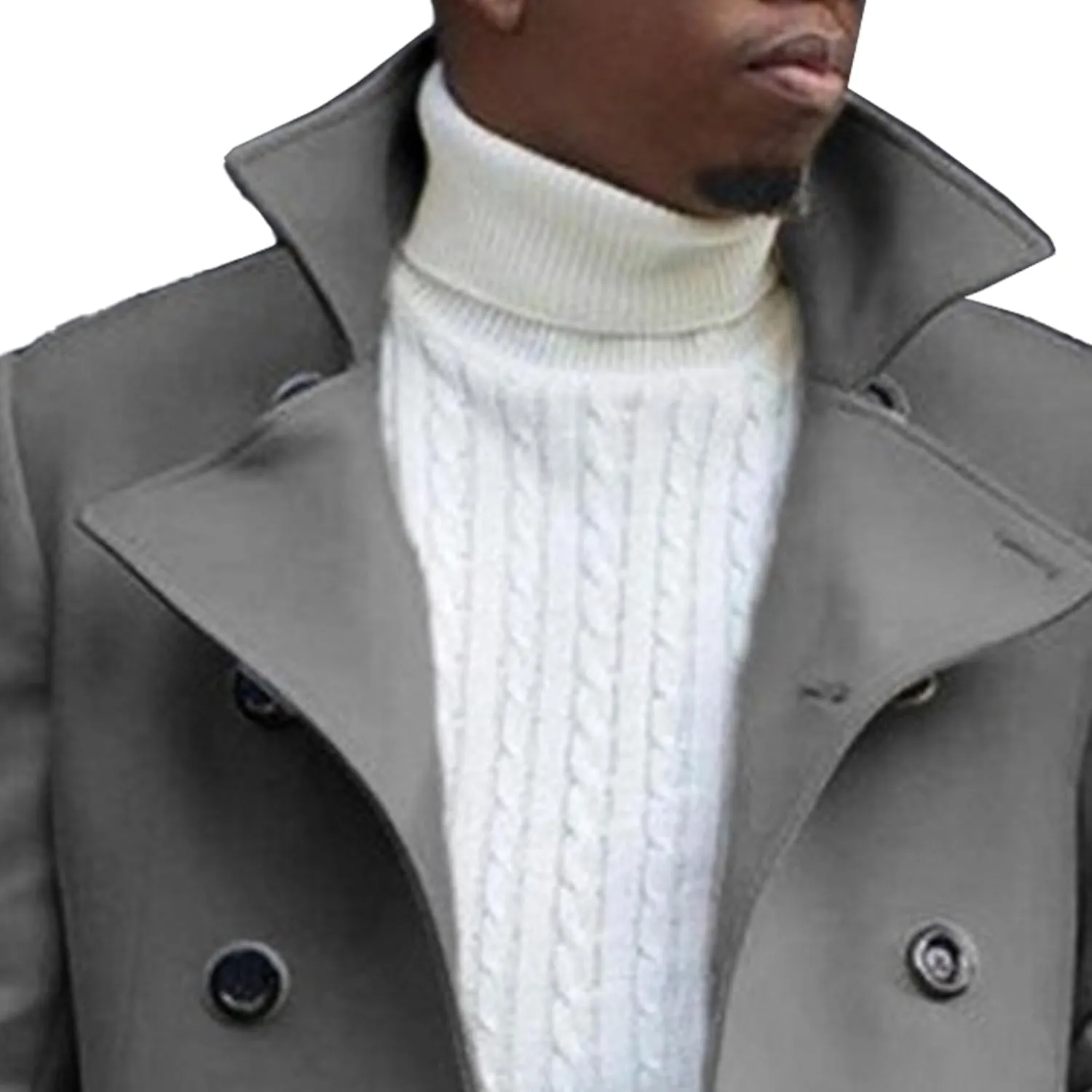 Maiyifu-GJ Men's Notched Collar Thermal Trench Coat Double Breasted Wool Blend Coats Casual Winter Warm Long Pea Jacket