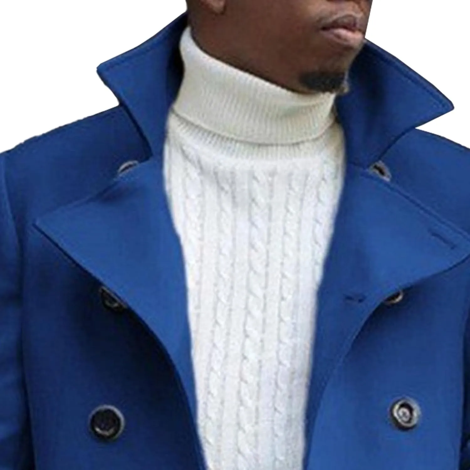 Maiyifu-GJ Men's Notched Collar Thermal Trench Coat Double Breasted Wool Blend Coats Casual Winter Warm Long Pea Jacket