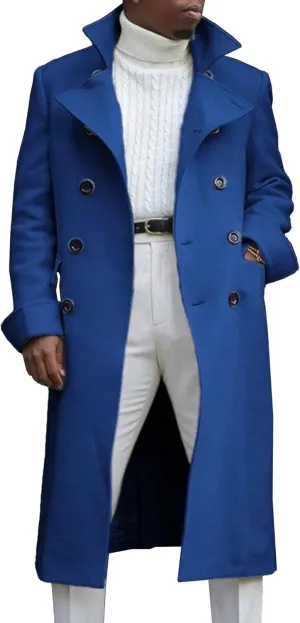 Maiyifu-GJ Men's Notched Collar Thermal Trench Coat Double Breasted Wool Blend Coats Casual Winter Warm Long Pea Jacket