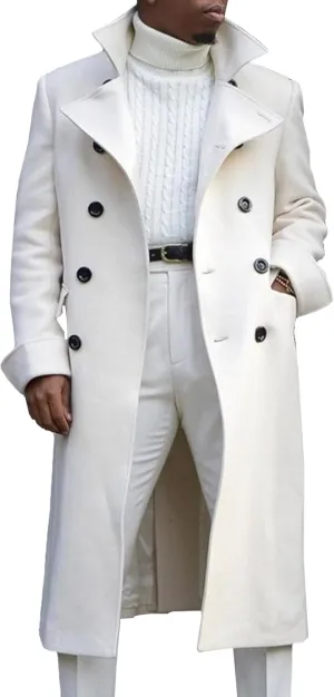 Maiyifu-GJ Men's Notched Collar Thermal Trench Coat Double Breasted Wool Blend Coats Casual Winter Warm Long Pea Jacket