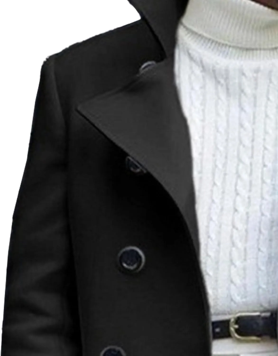 Maiyifu-GJ Men's Notched Collar Thermal Trench Coat Double Breasted Wool Blend Coats Casual Winter Warm Long Pea Jacket