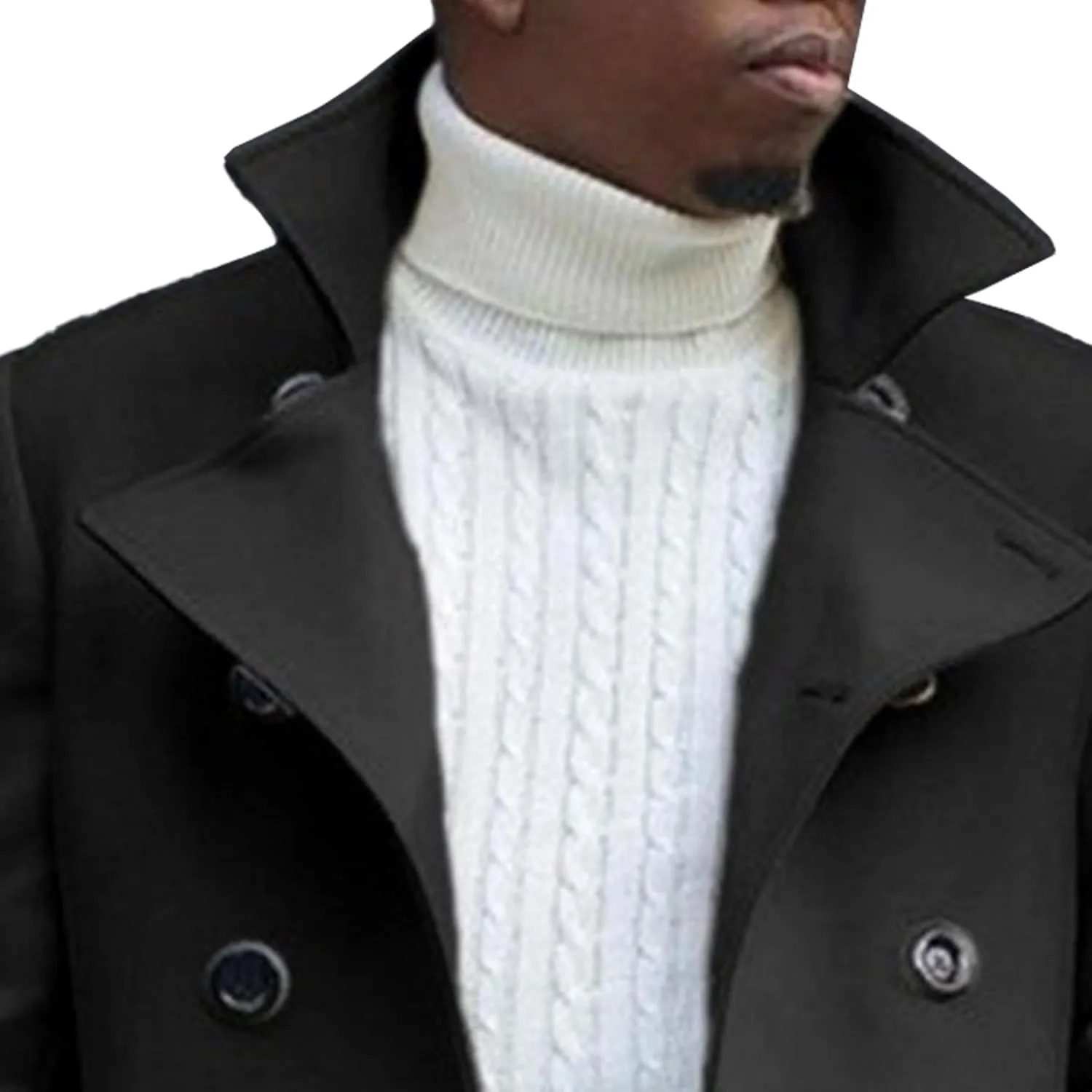 Maiyifu-GJ Men's Notched Collar Thermal Trench Coat Double Breasted Wool Blend Coats Casual Winter Warm Long Pea Jacket