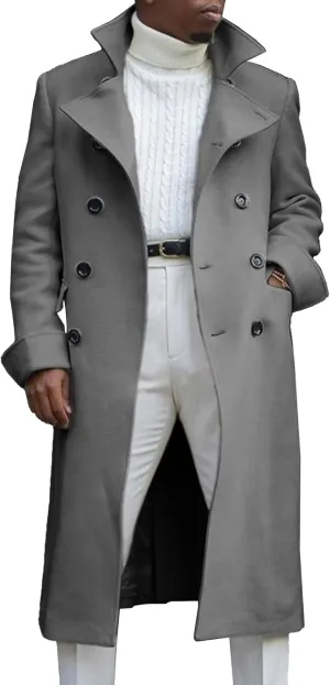 Maiyifu-GJ Men's Notched Collar Thermal Trench Coat Double Breasted Wool Blend Coats Casual Winter Warm Long Pea Jacket