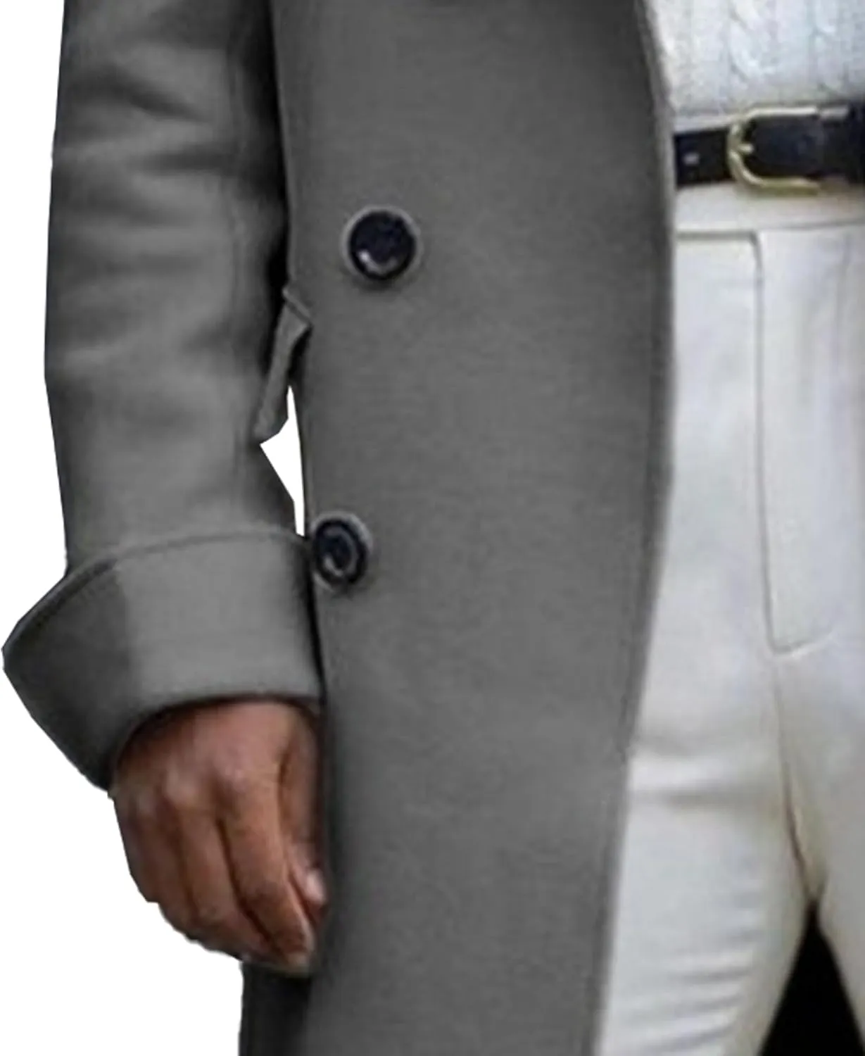 Maiyifu-GJ Men's Notched Collar Thermal Trench Coat Double Breasted Wool Blend Coats Casual Winter Warm Long Pea Jacket
