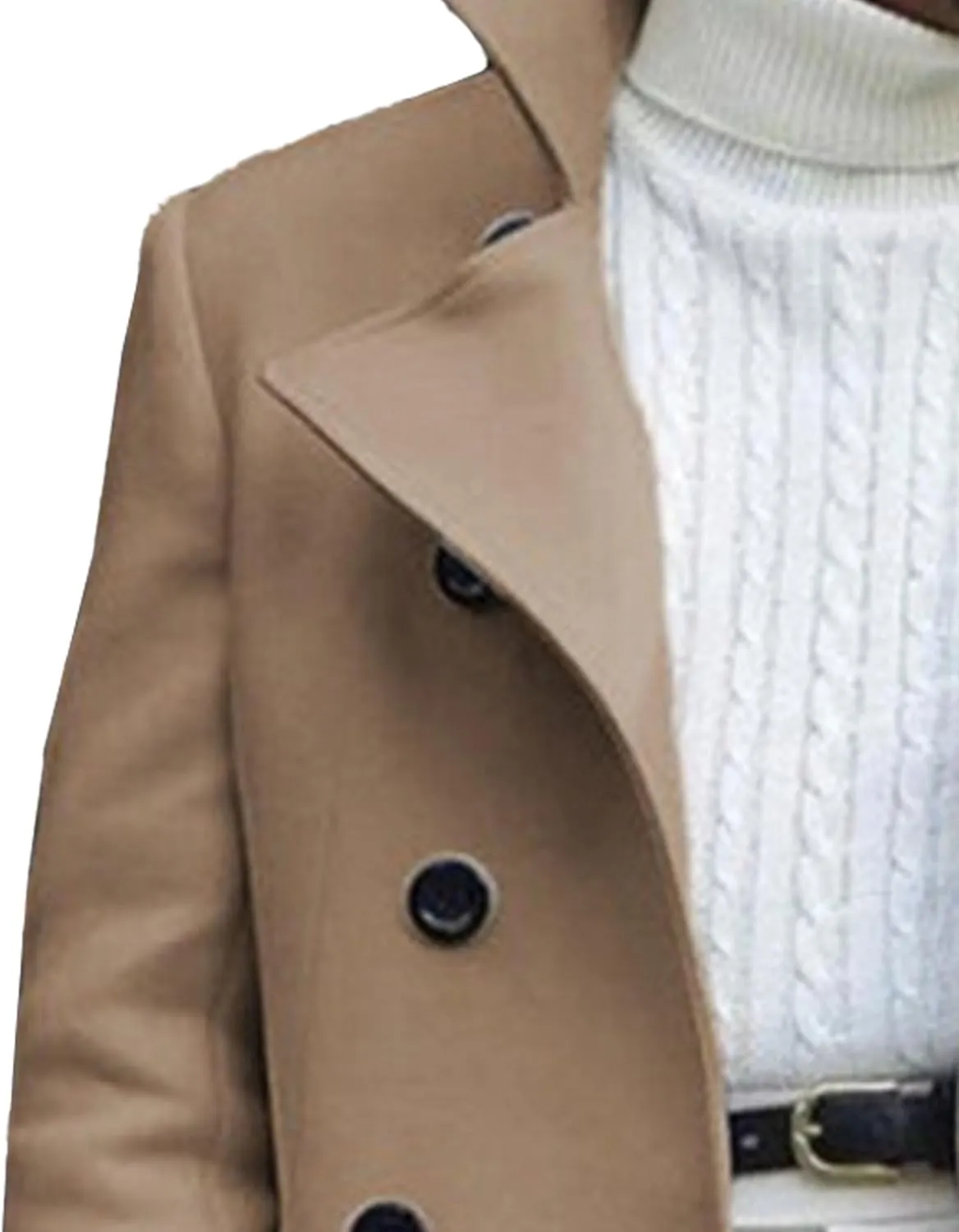 Maiyifu-GJ Men's Notched Collar Thermal Trench Coat Double Breasted Wool Blend Coats Casual Winter Warm Long Pea Jacket