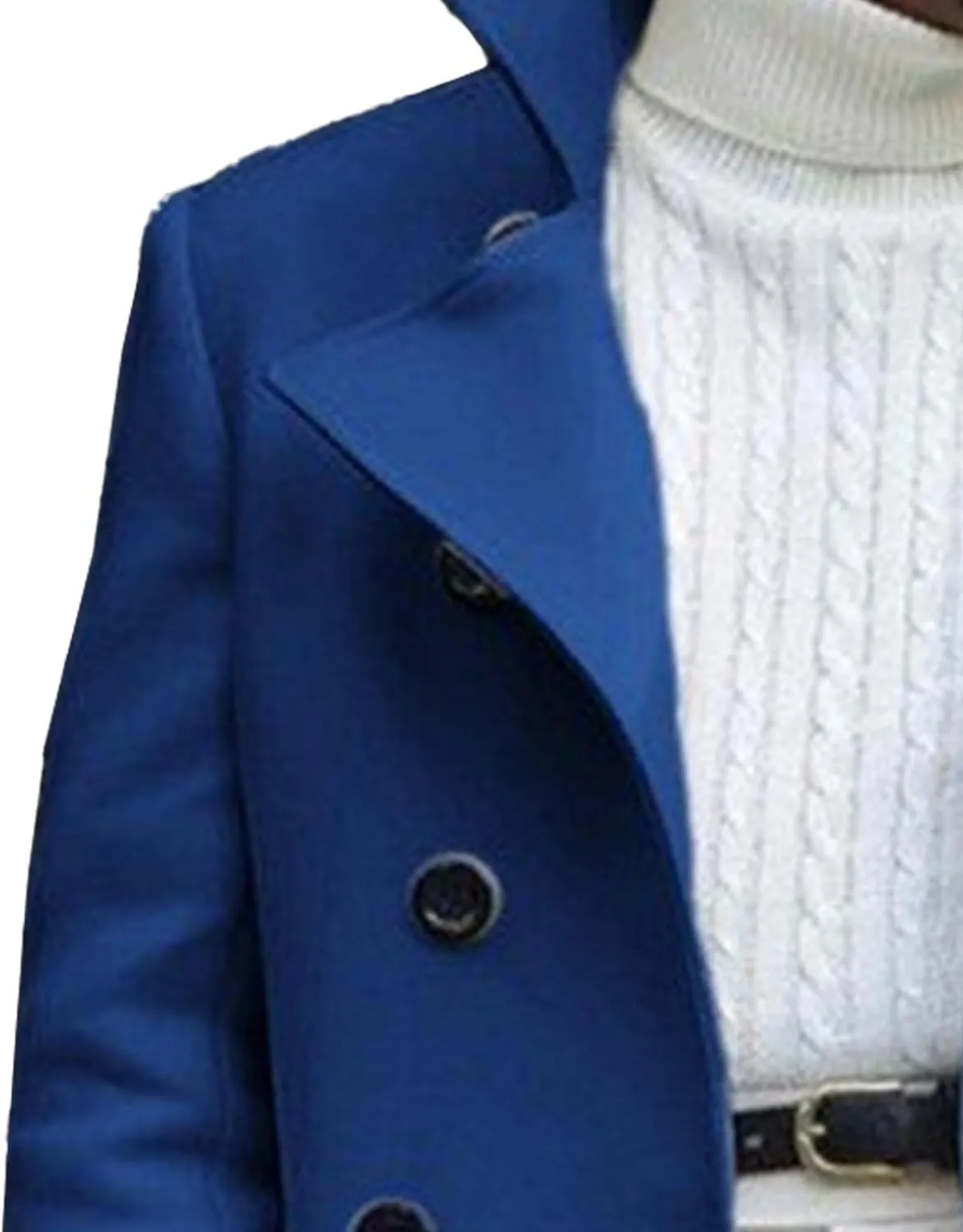 Maiyifu-GJ Men's Notched Collar Thermal Trench Coat Double Breasted Wool Blend Coats Casual Winter Warm Long Pea Jacket