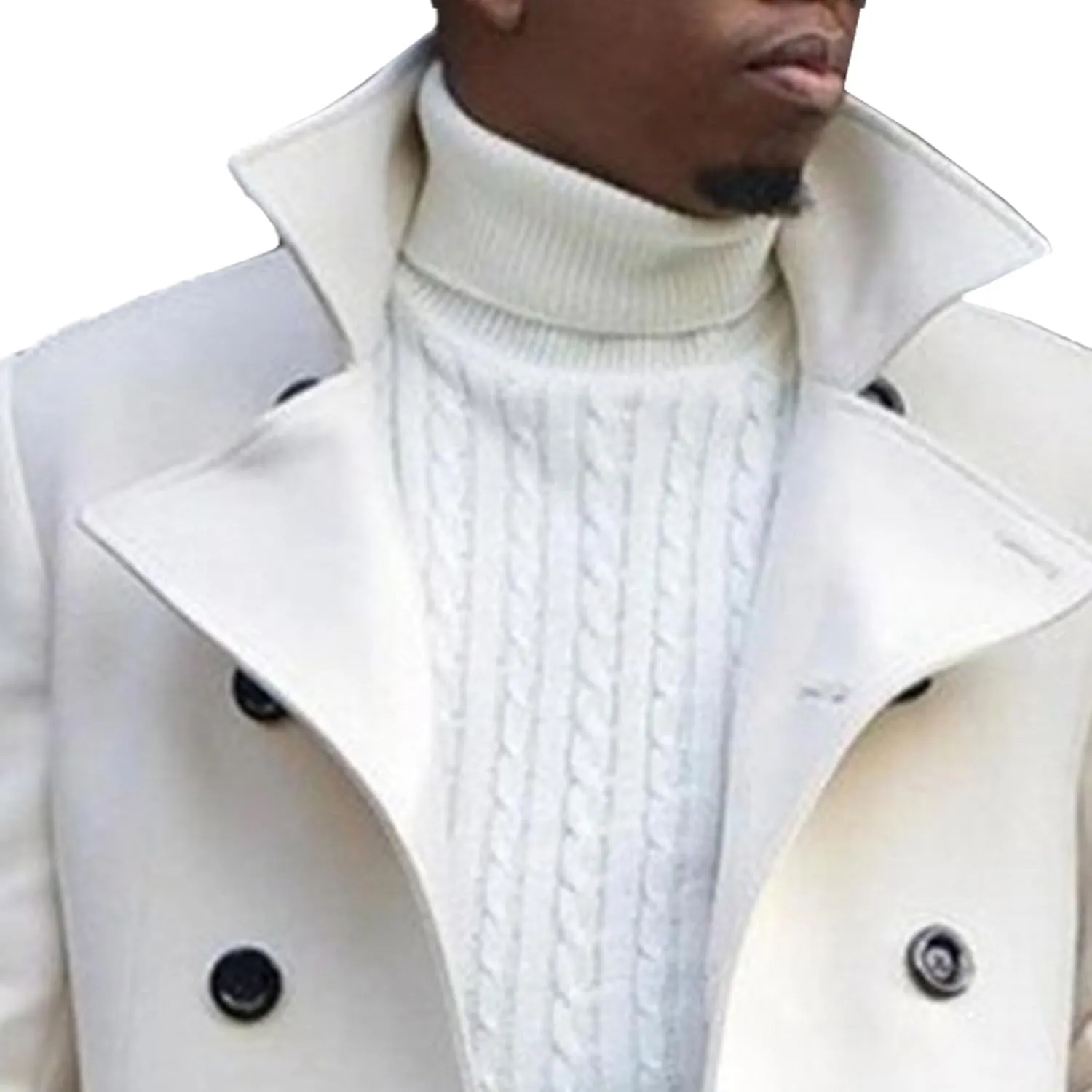 Maiyifu-GJ Men's Notched Collar Thermal Trench Coat Double Breasted Wool Blend Coats Casual Winter Warm Long Pea Jacket