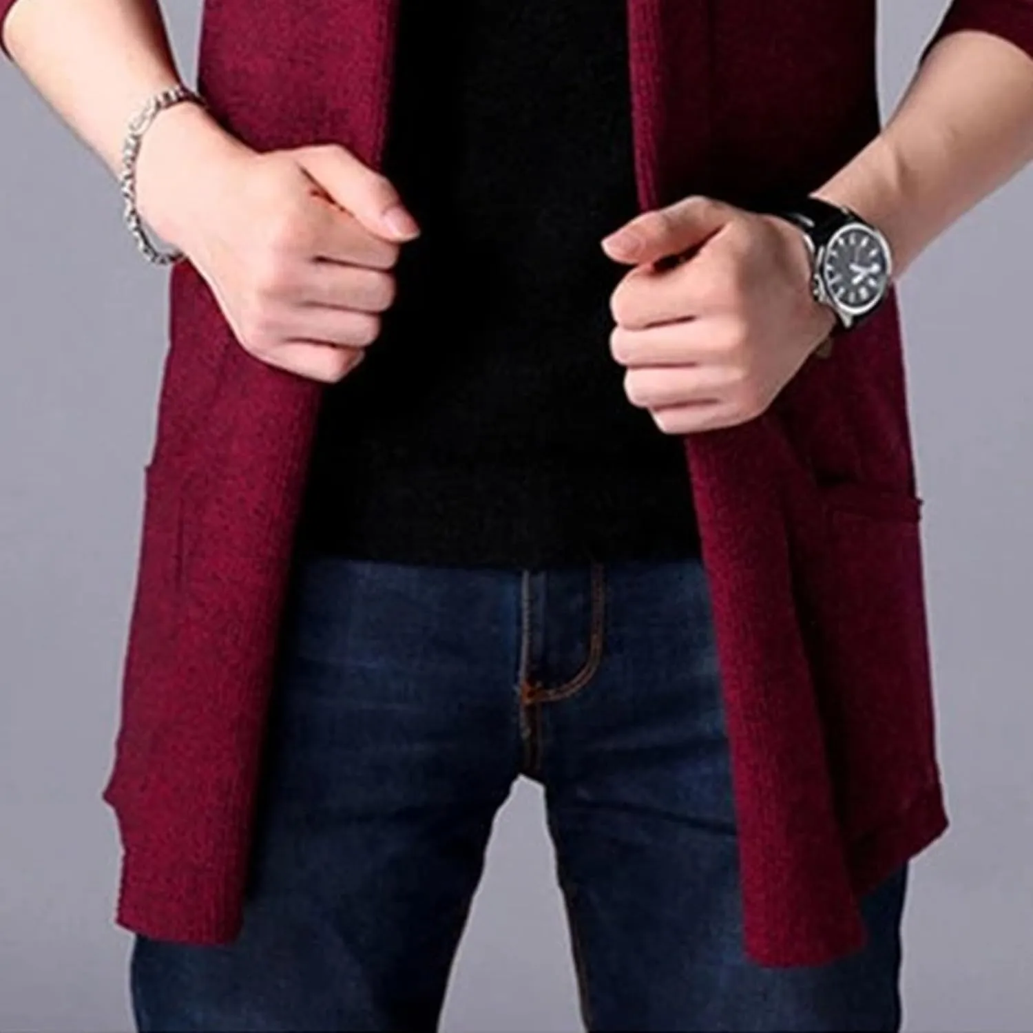 Maiyifu-GJ Men's Open Front Long Cardigan Sweaters Fashion Casual Slim Fit Knitted Cardigan Sweater Lightweight Jackets