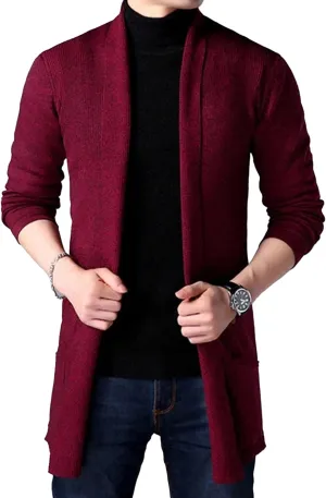 Maiyifu-GJ Men's Open Front Long Cardigan Sweaters Fashion Casual Slim Fit Knitted Cardigan Sweater Lightweight Jackets