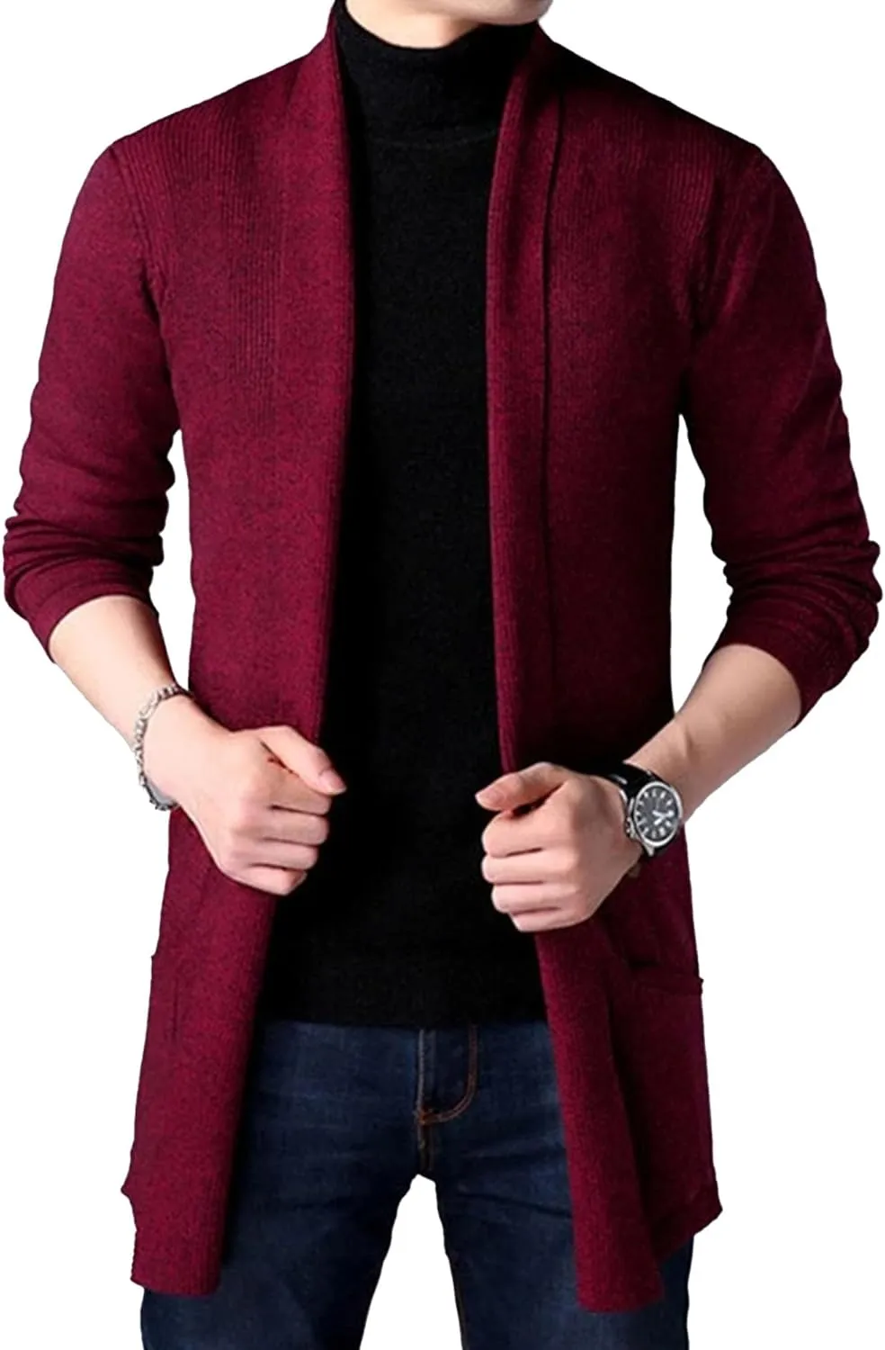 Maiyifu-GJ Men's Open Front Long Cardigan Sweaters Fashion Casual Slim Fit Knitted Cardigan Sweater Lightweight Jackets