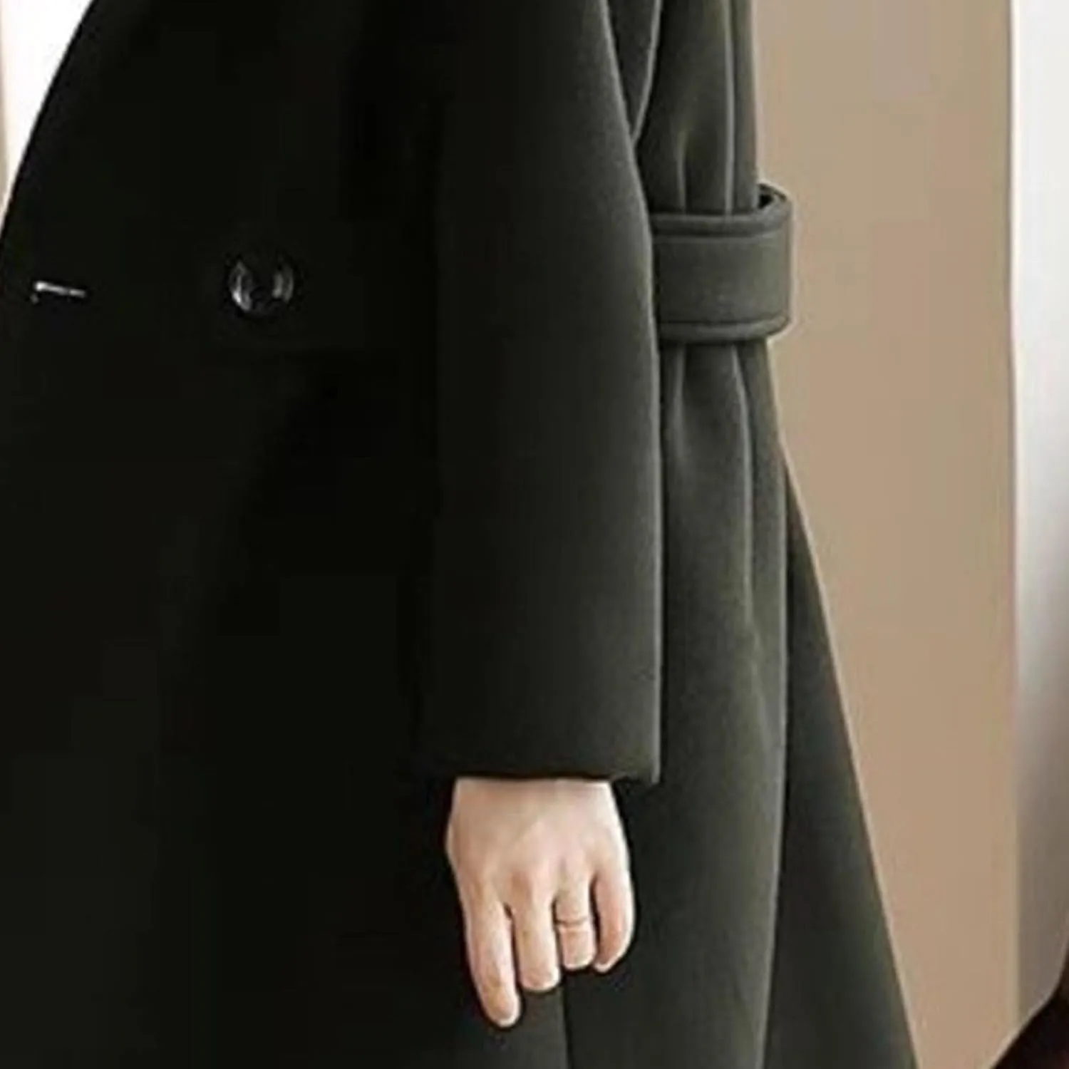 Maiyifu-GJ Women's Elegant Notched Lapel Coat Mid-Length Thicken Warm Wool Blend Coats Casual Fall Winter Long Overcoat