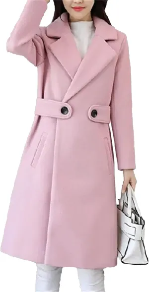 Maiyifu-GJ Women's Elegant Notched Lapel Coat Mid-Length Thicken Warm Wool Blend Coats Casual Fall Winter Long Overcoat