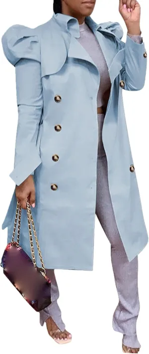 Maiyifu-GJ Womens Mid Length Overcoats Notched Lapel Double Breasted Coat Spring Fall Trench Coat Windbreaker Outerwear
