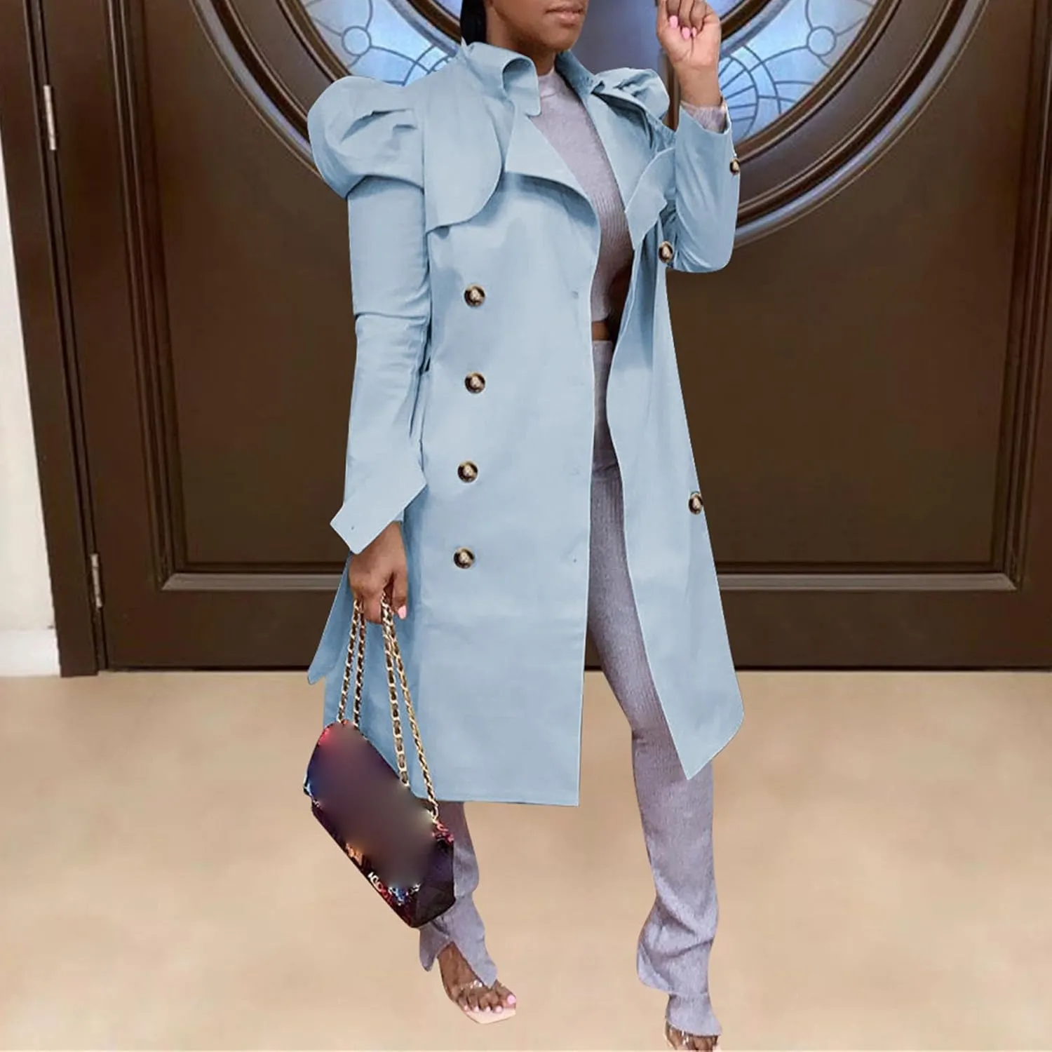 Maiyifu-GJ Womens Mid Length Overcoats Notched Lapel Double Breasted Coat Spring Fall Trench Coat Windbreaker Outerwear