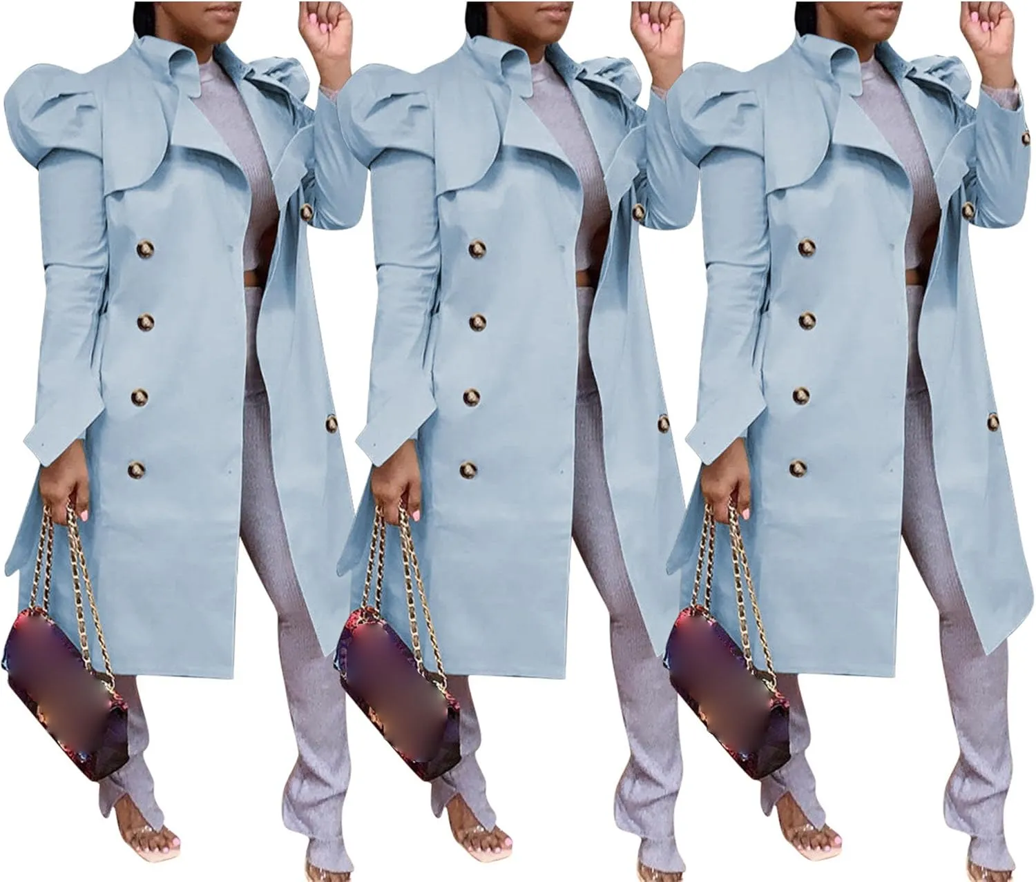 Maiyifu-GJ Womens Mid Length Overcoats Notched Lapel Double Breasted Coat Spring Fall Trench Coat Windbreaker Outerwear