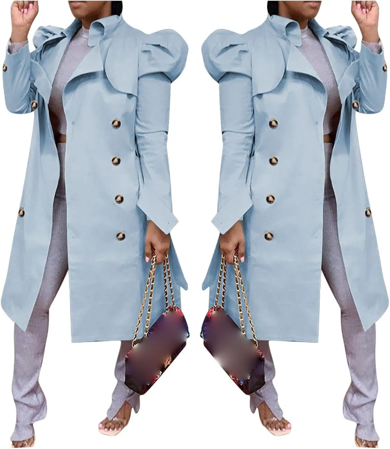 Maiyifu-GJ Womens Mid Length Overcoats Notched Lapel Double Breasted Coat Spring Fall Trench Coat Windbreaker Outerwear