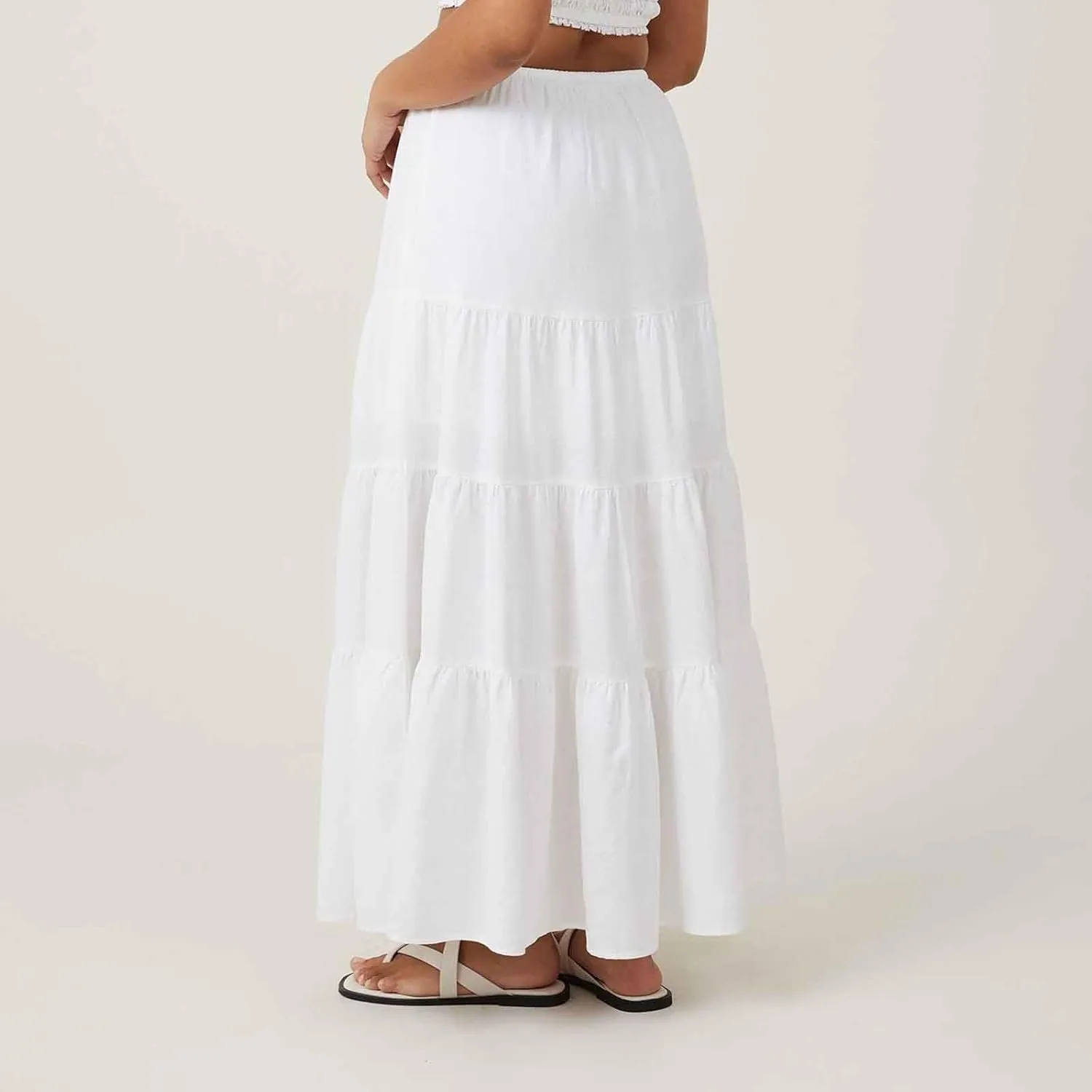 Maxi Skirts for Women Elastic Drawstring Waist Tiered Flowy Pleated Skirts Vacation Summer Solid Ruched Boho Skirt