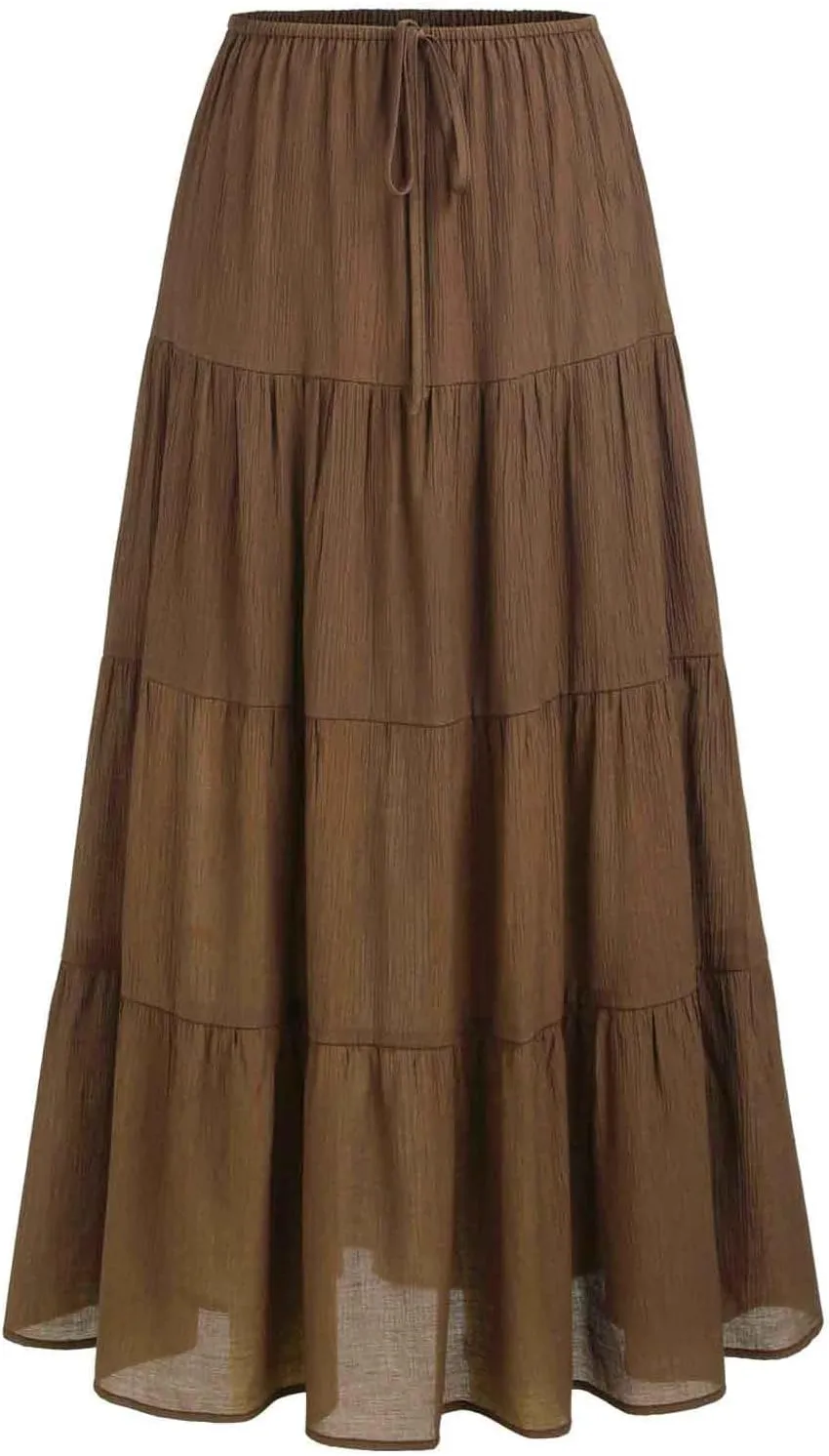 Maxi Skirts for Women Elastic Drawstring Waist Tiered Flowy Pleated Skirts Vacation Summer Solid Ruched Boho Skirt