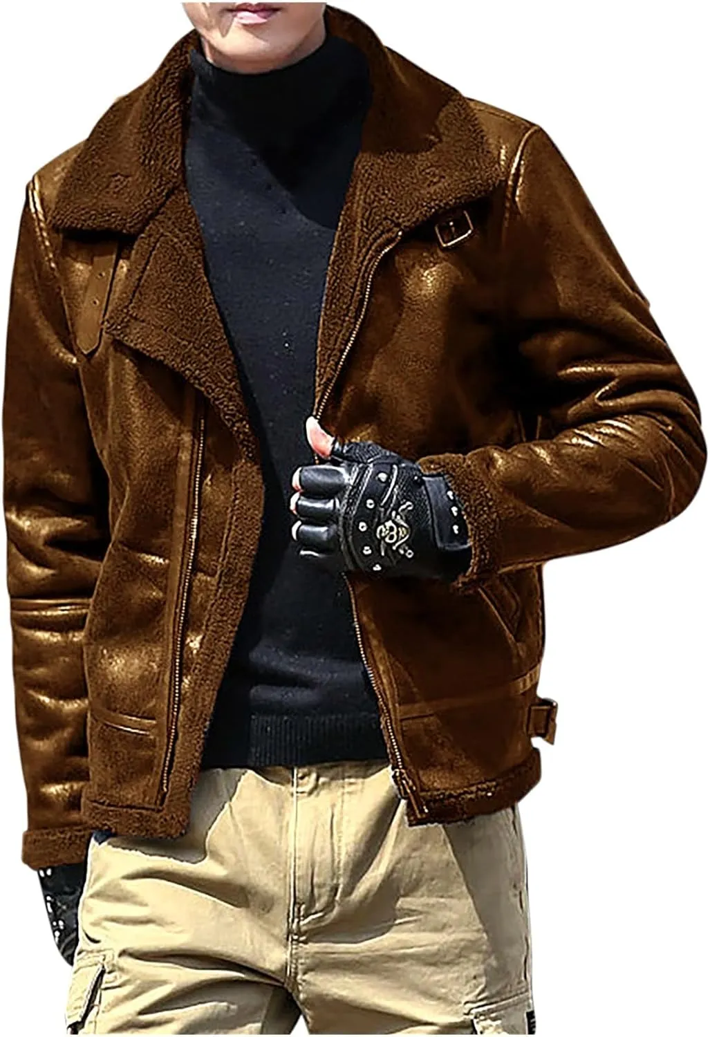 Men Bomber Jackets Winter Coats Fleece Sherpa Lined Jackets Faux Fur Coats Parkas Outerwear Thicken Military Jackets
