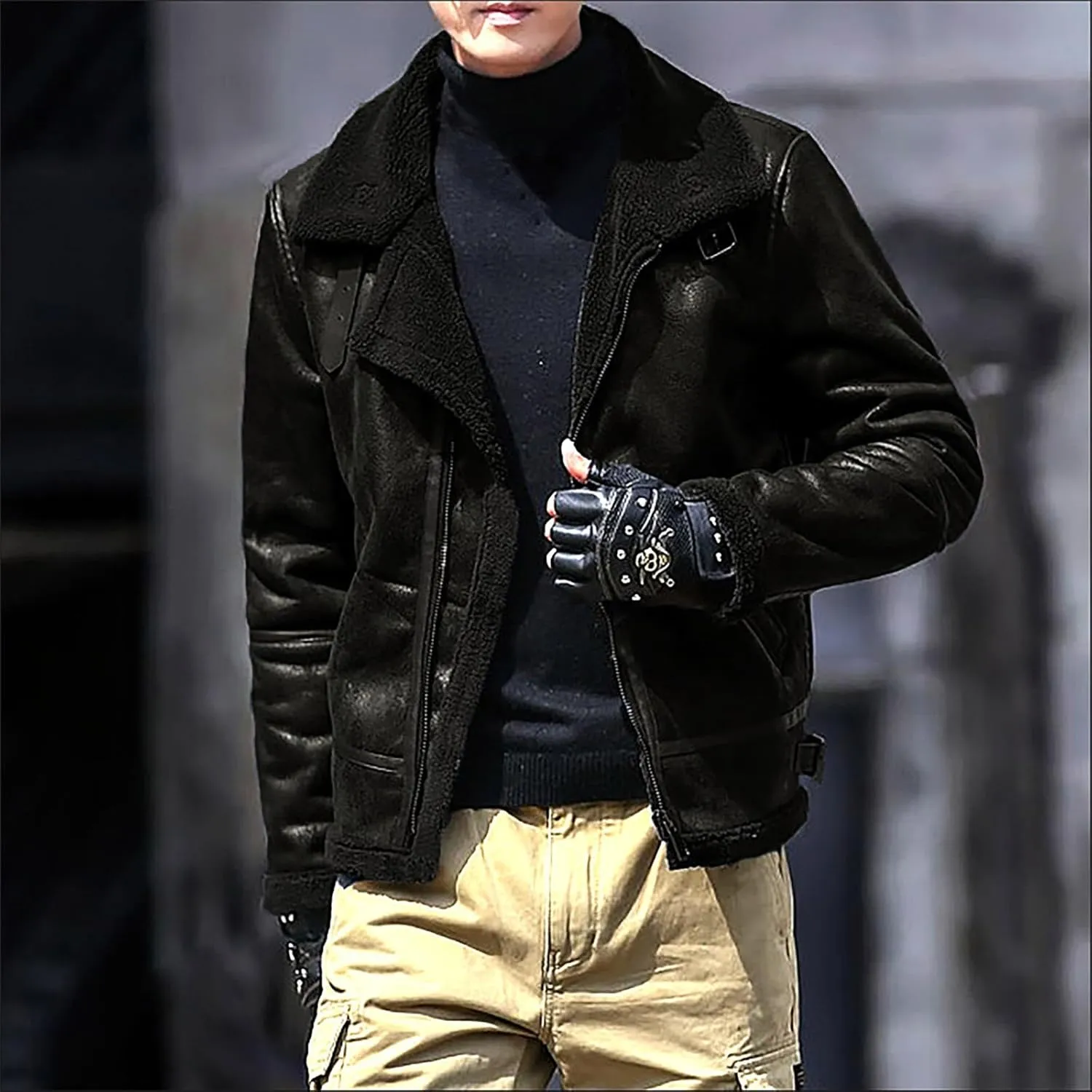 Men Bomber Jackets Winter Coats Fleece Sherpa Lined Jackets Faux Fur Coats Parkas Outerwear Thicken Military Jackets
