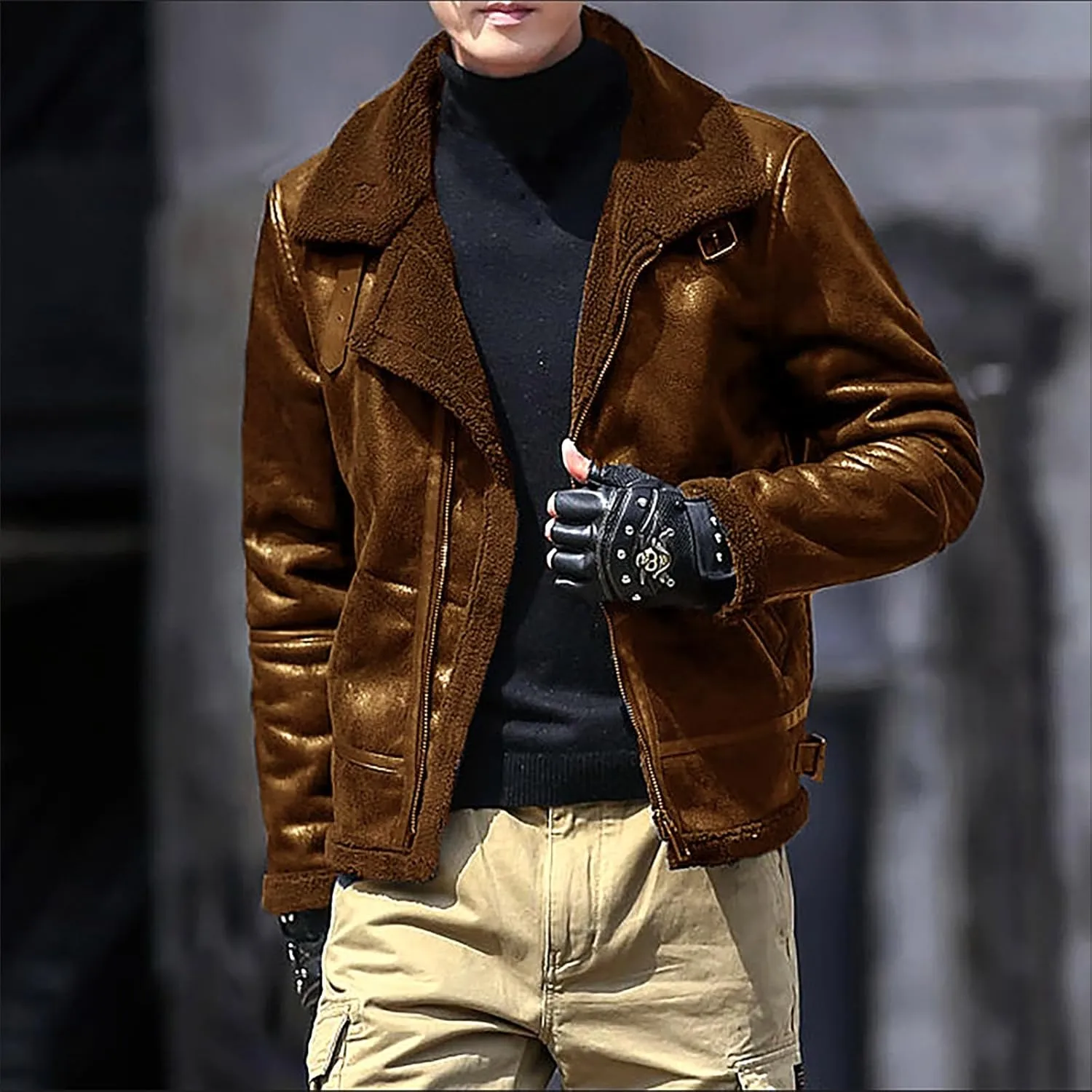 Men Bomber Jackets Winter Coats Fleece Sherpa Lined Jackets Faux Fur Coats Parkas Outerwear Thicken Military Jackets