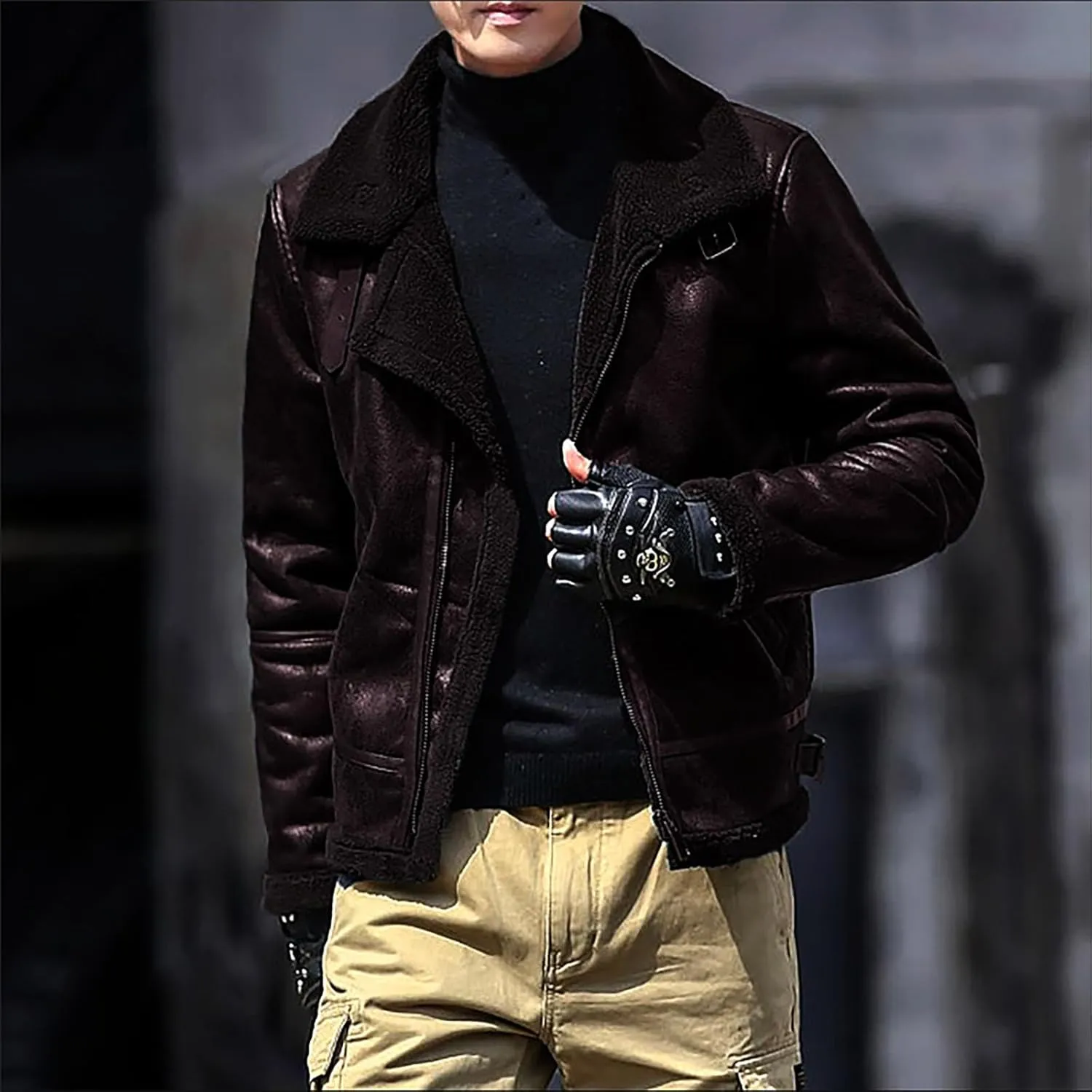 Men Bomber Jackets Winter Coats Fleece Sherpa Lined Jackets Faux Fur Coats Parkas Outerwear Thicken Military Jackets