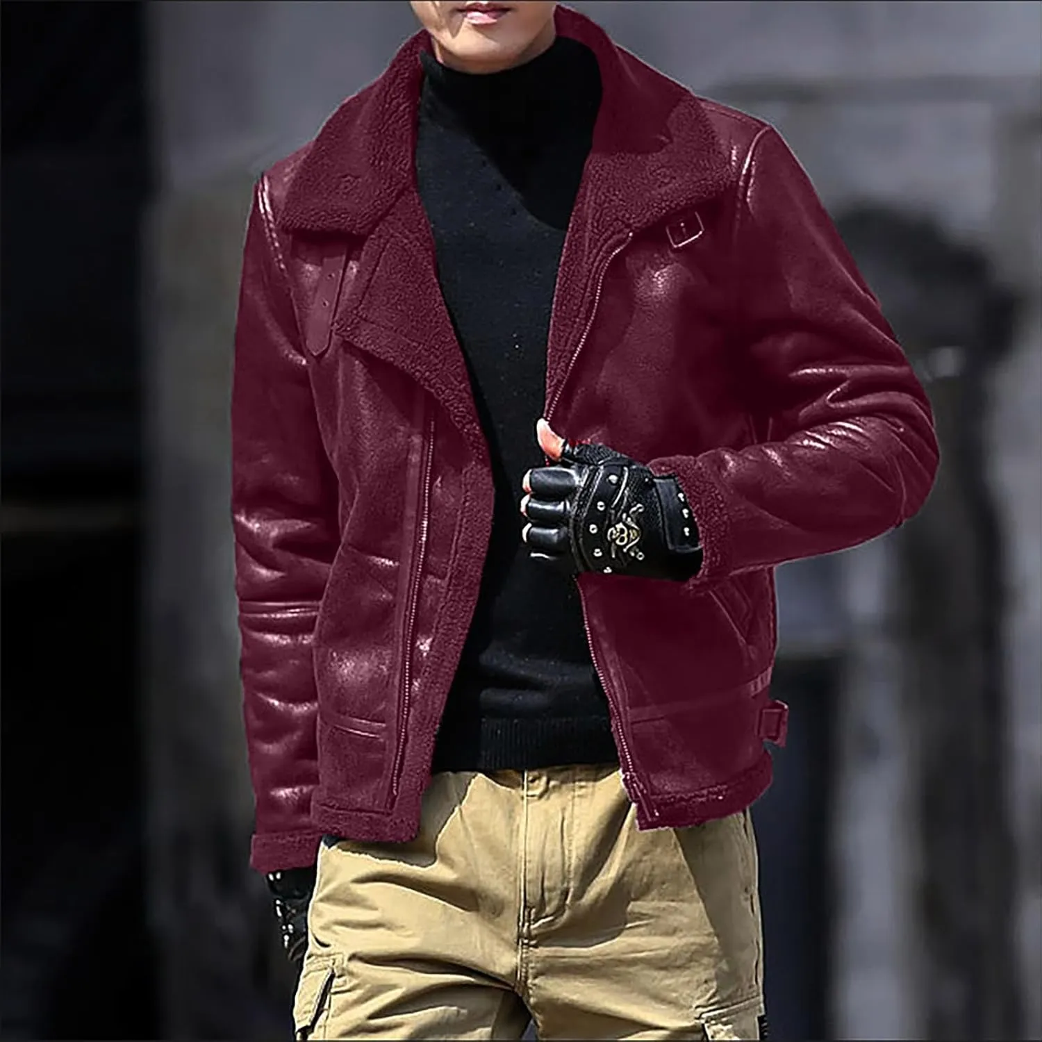 Men Bomber Jackets Winter Coats Fleece Sherpa Lined Jackets Faux Fur Coats Parkas Outerwear Thicken Military Jackets