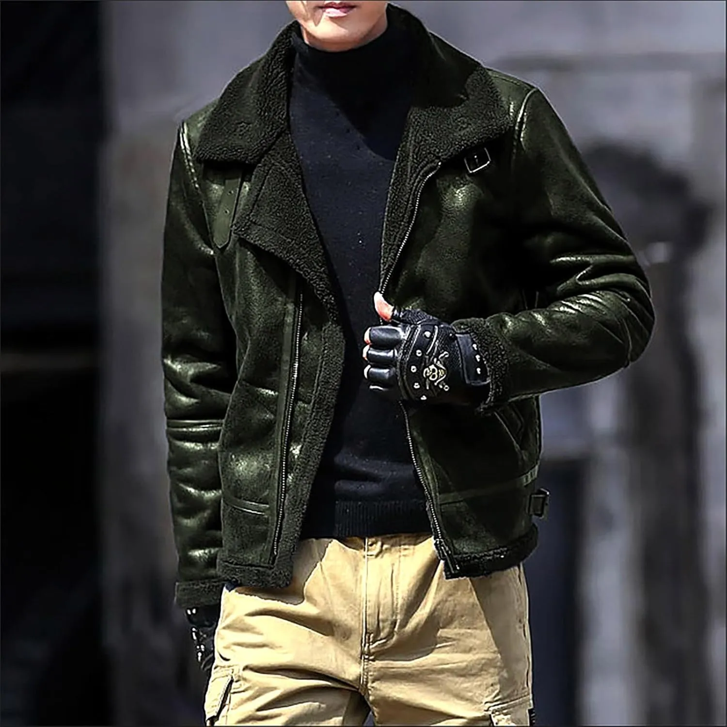 Men Bomber Jackets Winter Coats Fleece Sherpa Lined Jackets Faux Fur Coats Parkas Outerwear Thicken Military Jackets