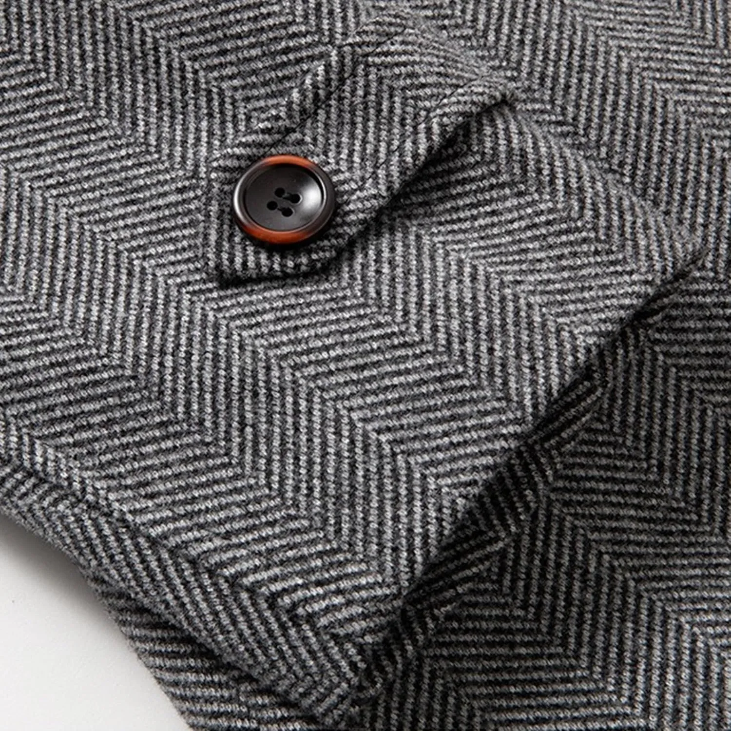 Men Single Breasted Wool Trench Coat Lapel Collar Warm Winter Overcoat Mid Length Classic Pea Coats with Pockets