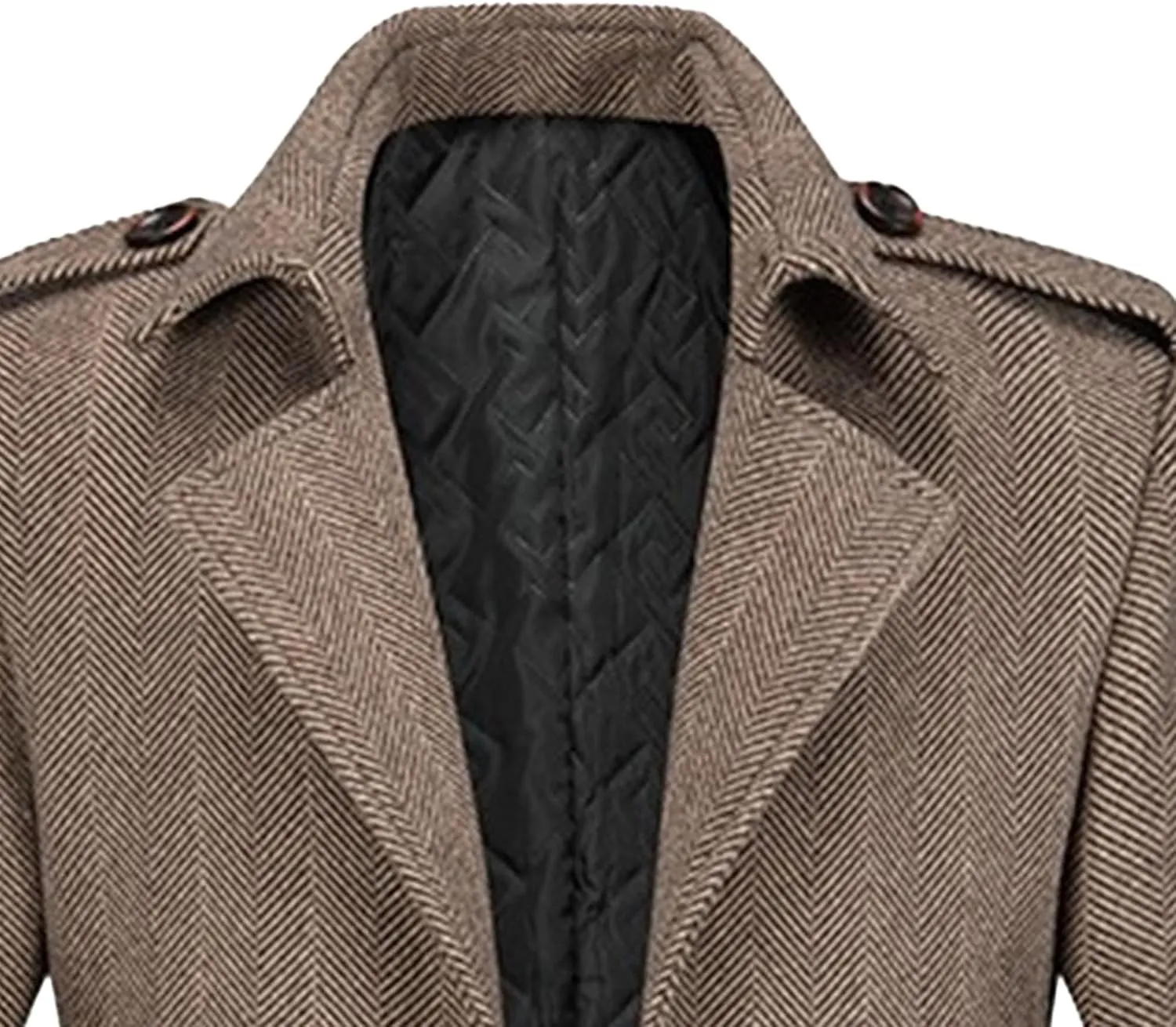 Men Single Breasted Wool Trench Coat Lapel Collar Warm Winter Overcoat Mid Length Classic Pea Coats with Pockets